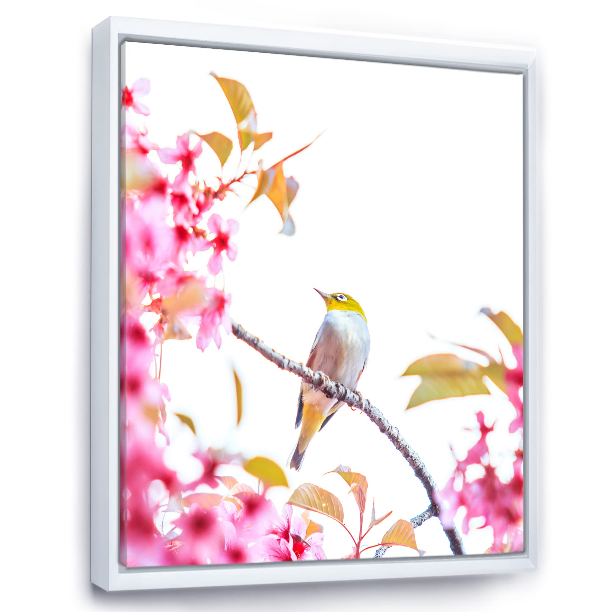Bird on Cherry Blossom - Traditional Japanese Framed Canvas Wall Art Print - Perfect for Living Room, Bedroom & Office Decor