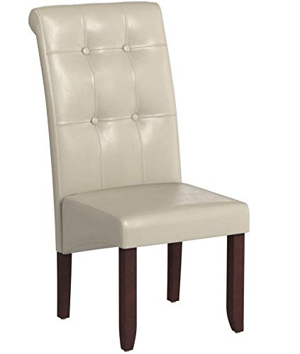 SIMPLIHOME 2-Piece Cosmopolitan Dining Chair Set - Satin Cream Vegan Leather Upholstered, Curved Back Tufted Parson Chairs (26