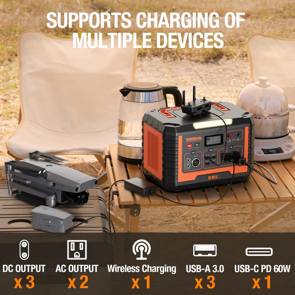 EBL MP1000 Portable Power Station 999Wh 1000W Solar Generator - Perfect for Camping, RV Trips, and Emergency Backup Power