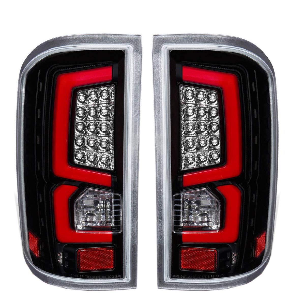 GMC Sierra 1500 2500HD LED Tail Lights (2014-2017) - Red Streak Tube, Black Housing & Clear Lens - Replacement & Compatible - Perfect for Night Driving & Enhanced Visibility
