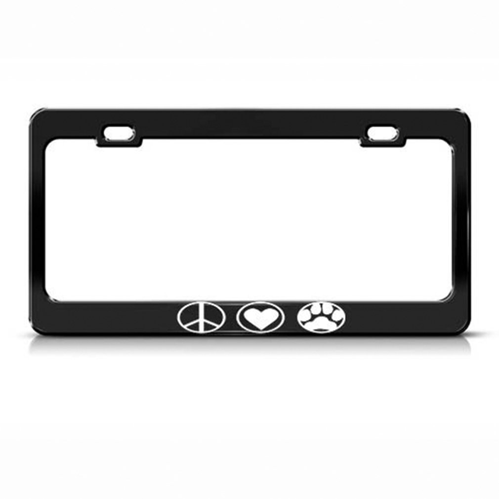 Speedy Pros Metal License Plate Frame - Peace Love Paw Design, Black Car Accessories for 2 Holes | Durable Auto Decoration for Cars, Trucks & SUVs