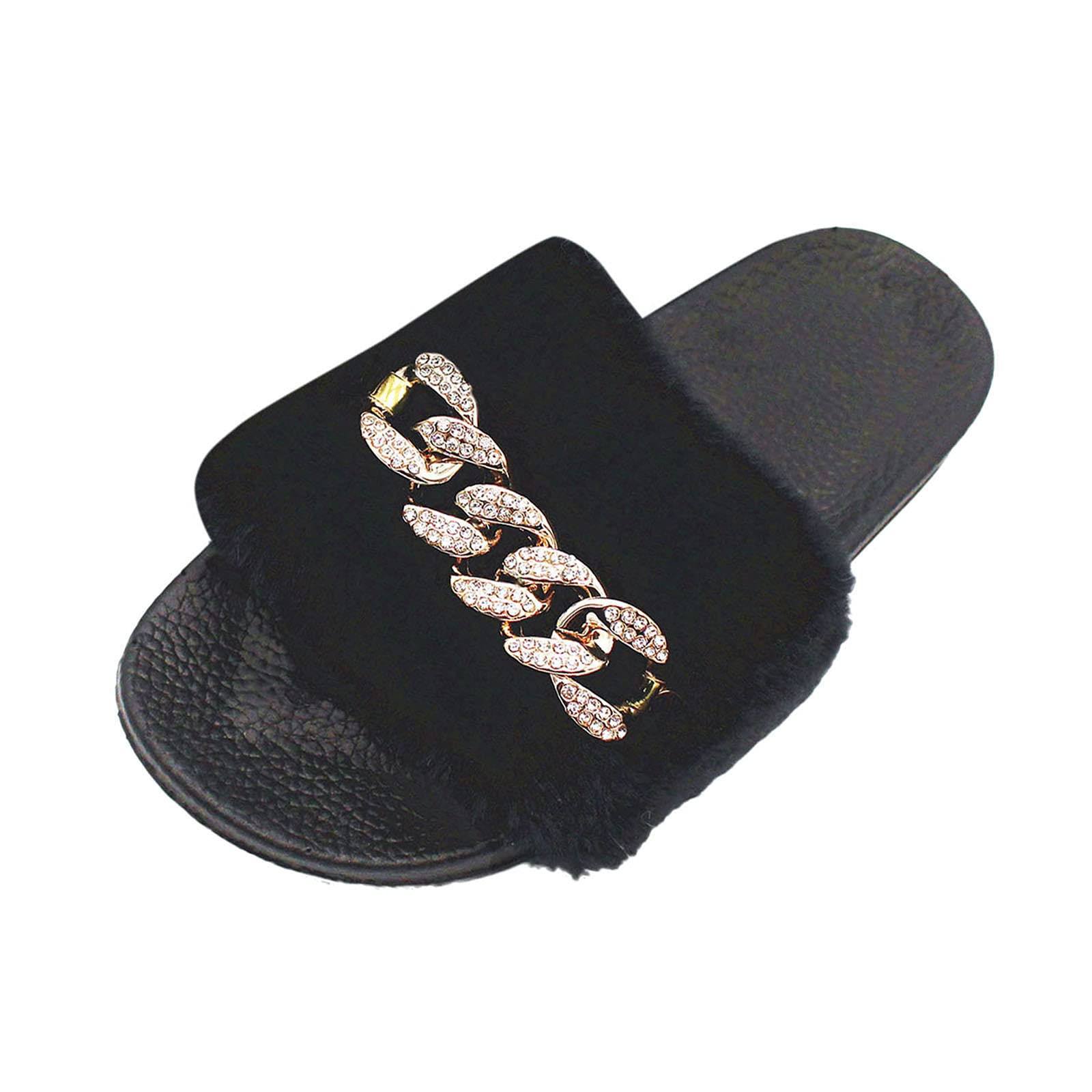Bohemian Women's Sandals - Thick Crystal Flat Beach Sandals with Chain Design | Loose Fit Summer Shoes for Women | Comfortable Buttery Soft Slippers | Perfect for Beach, Vacation & Casual Wear