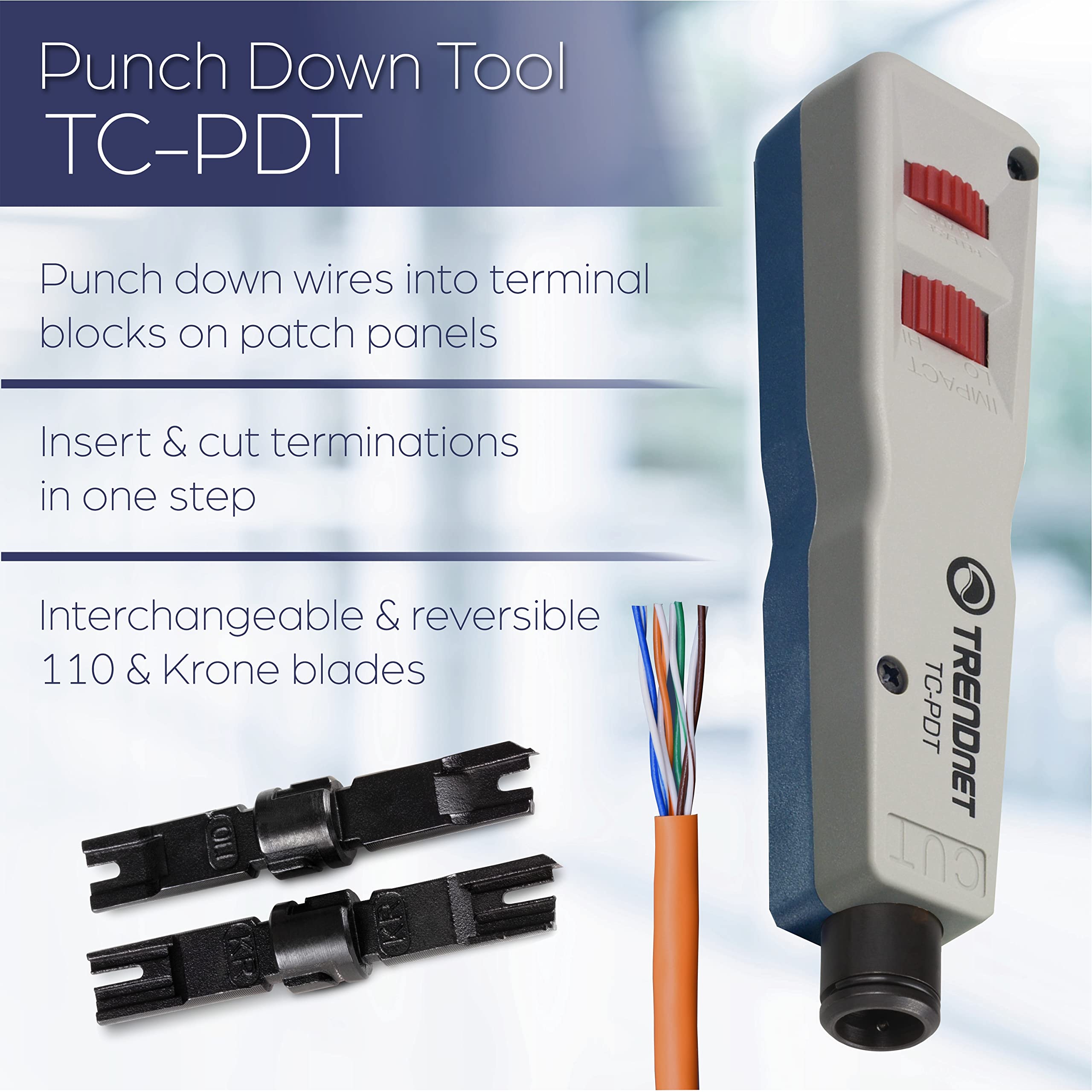 TRENDnet Professional Punch Down Tool with 110 & Krone Blades - Interchangeable Reversible Blades for Network Cable Termination - Ideal for Ethernet Installations, Cat5/6 Wiring & Telecom Work
