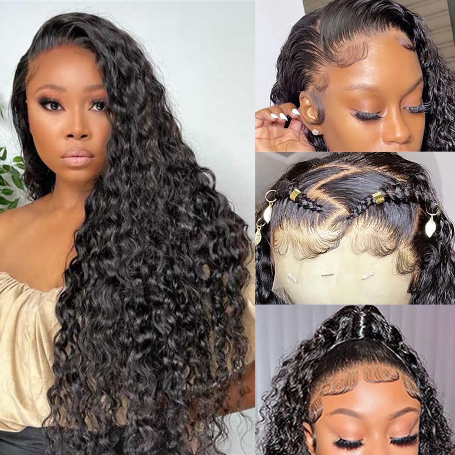 180 Density 13x6 HD Transparent Lace Front Wigs Human Hair - Water Wave Lace Front Wigs for Women - Curly Wet & Wavy Human Hair Wig with Pre-Plucked Baby Hair - Natural Color 20 Inch - Perfect for Daily Wear, Parties, Cosplay and Special Occasions