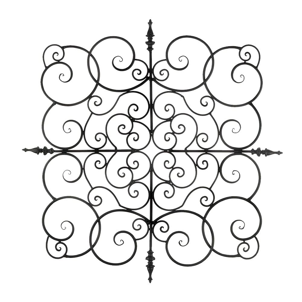 BSD National Supplies Buren Black Wrought Iron Scrolling Square Wall Decor - Elegant Metal Wall Art for Living Room, Bedroom, Office & Home Decor
