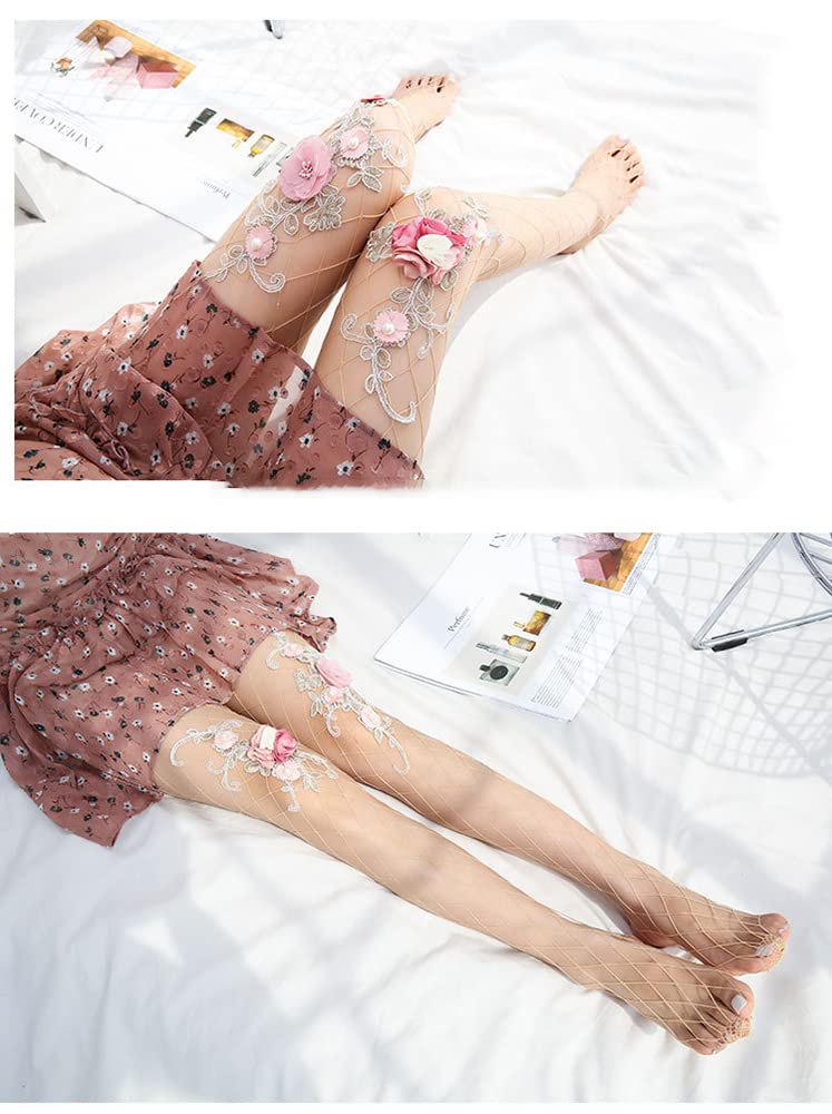 Sexy Lace Fishnet Stockings for Women - Floral Embroidery Sheer Pantyhose Tights, Valentine's Day Gift, Date Night & Special Occasion Wear