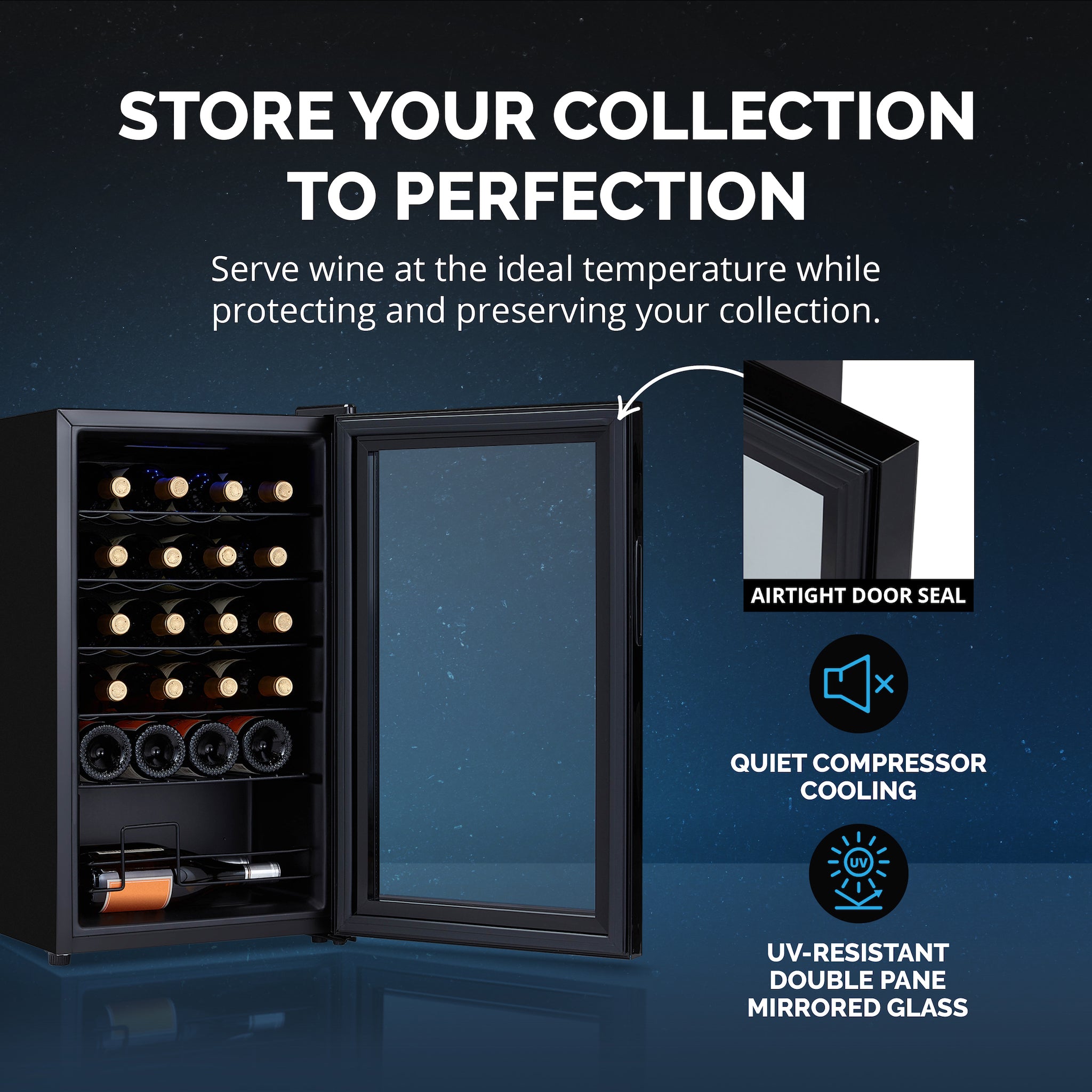 Newair® 24 Bottle 16.9 Black Freestanding Wine Cooler Refrigerator - Perfect for Home Bars, Restaurants, and Wine Cellars