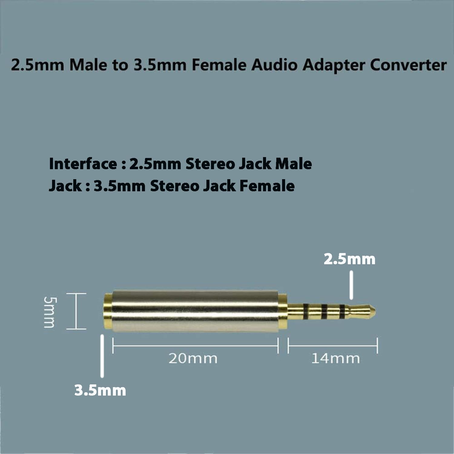 2.5mm Male to 3.5mm Female Gold Plated Audio Adapter - 2 Pack Stereo/Mono Aux Converter for Headphones, Earphones, Headsets - Perfect for Car Audio, Home Theater & Mobile Devices