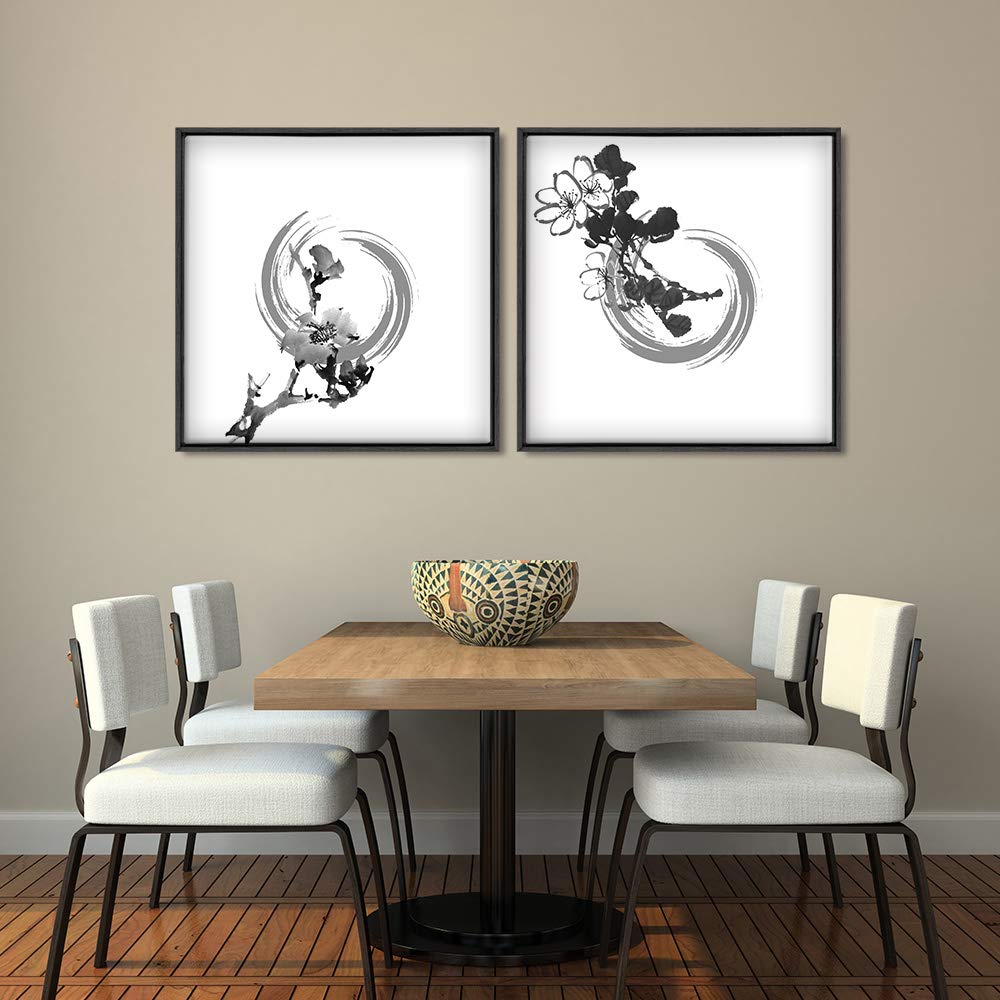 Wall26 2-Panel Framed Canvas Wall Art Set - Ink Theme Modern Home Decor (24