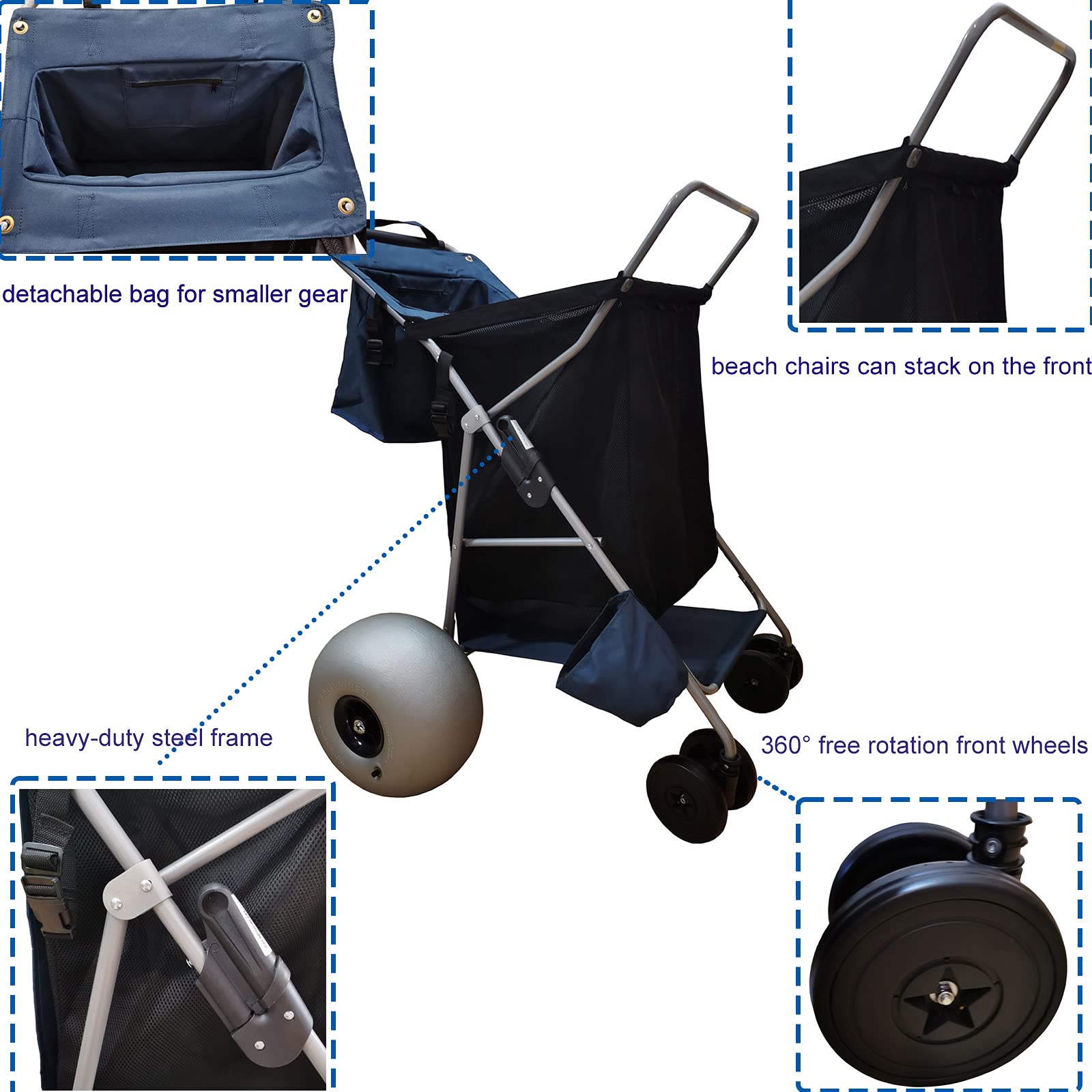 Best Heavy-Duty Beach Cart with 13'' Balloon Wheels - Holds 4 Folding Chairs (Includes Pump) | Collapsible Sand Buggy for Beach, Camping & Outdoor Adventures | Perfect for Sand, Parks & Picnics