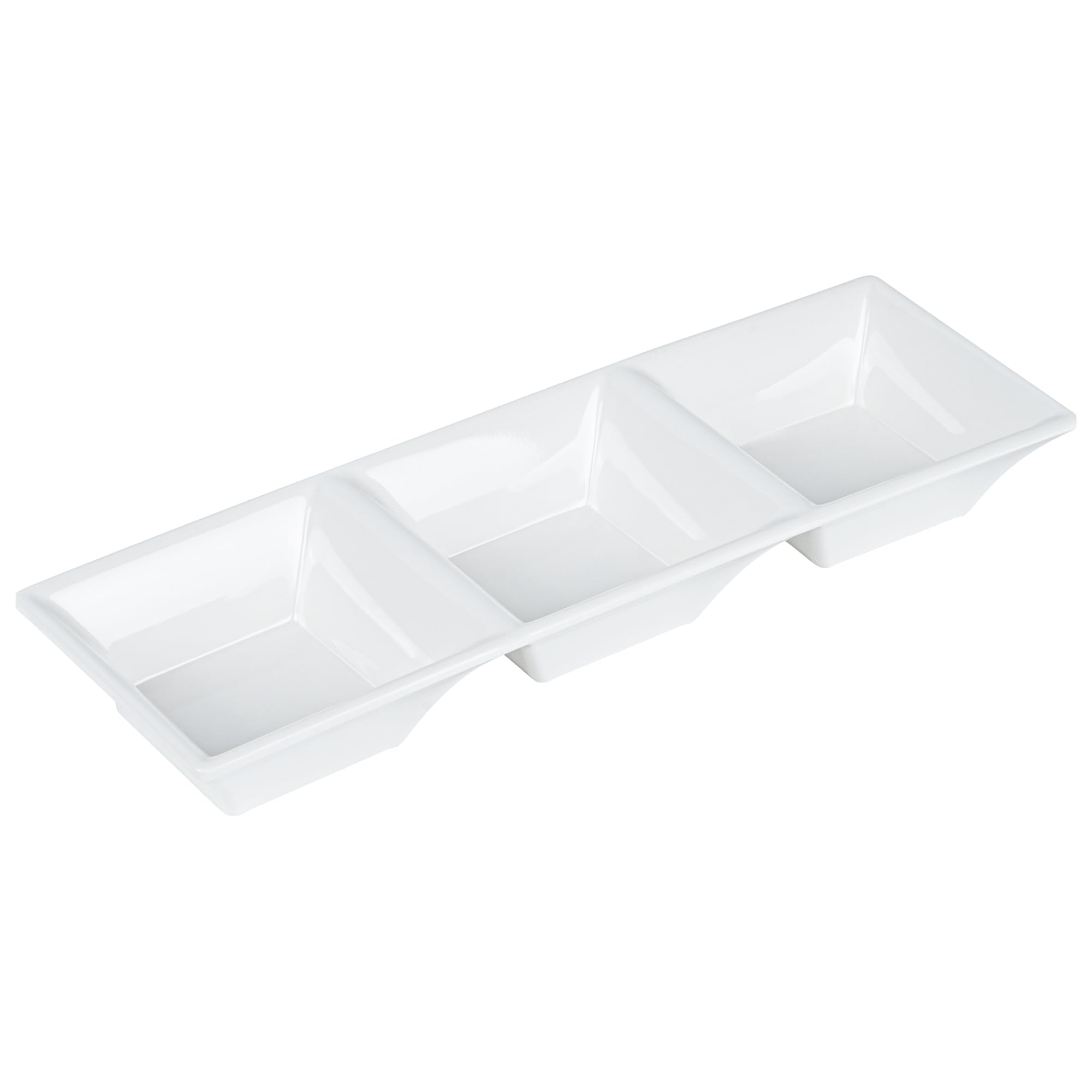 Voga 5 oz Square Melamine Serving Dishes - 3-Compartment Appetizer Plates for Dips, Snacks & Condiments | Party & Event Tableware | Durable White Restaurantware (Set of 10)