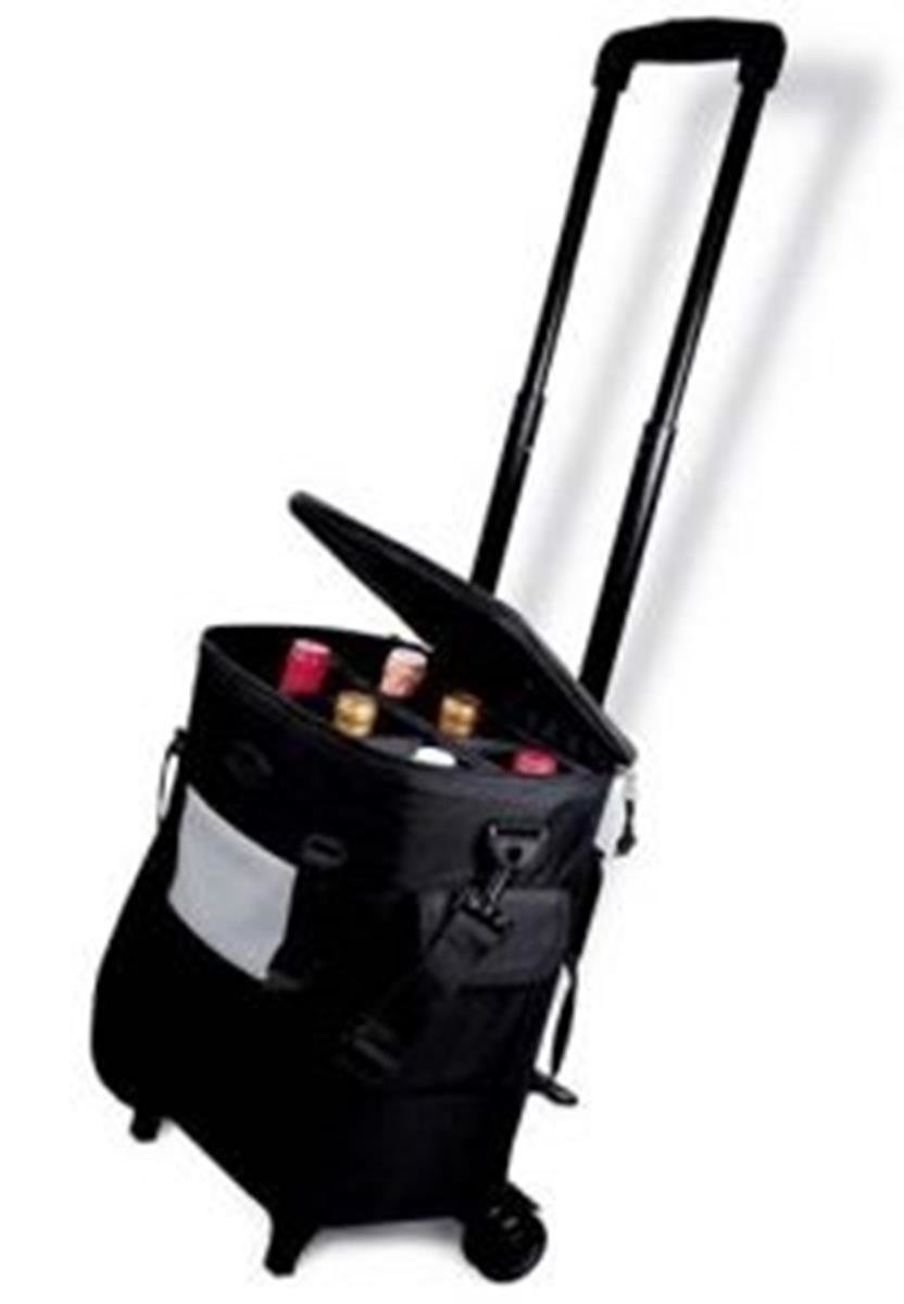 Premium 6-Bottle Rolling Wine Tote with Wheels & Stand - Heavy Duty Black Wine Carrier for Travel, Parties & Gifting - Perfect for Weddings, Picnics & Wine Tours