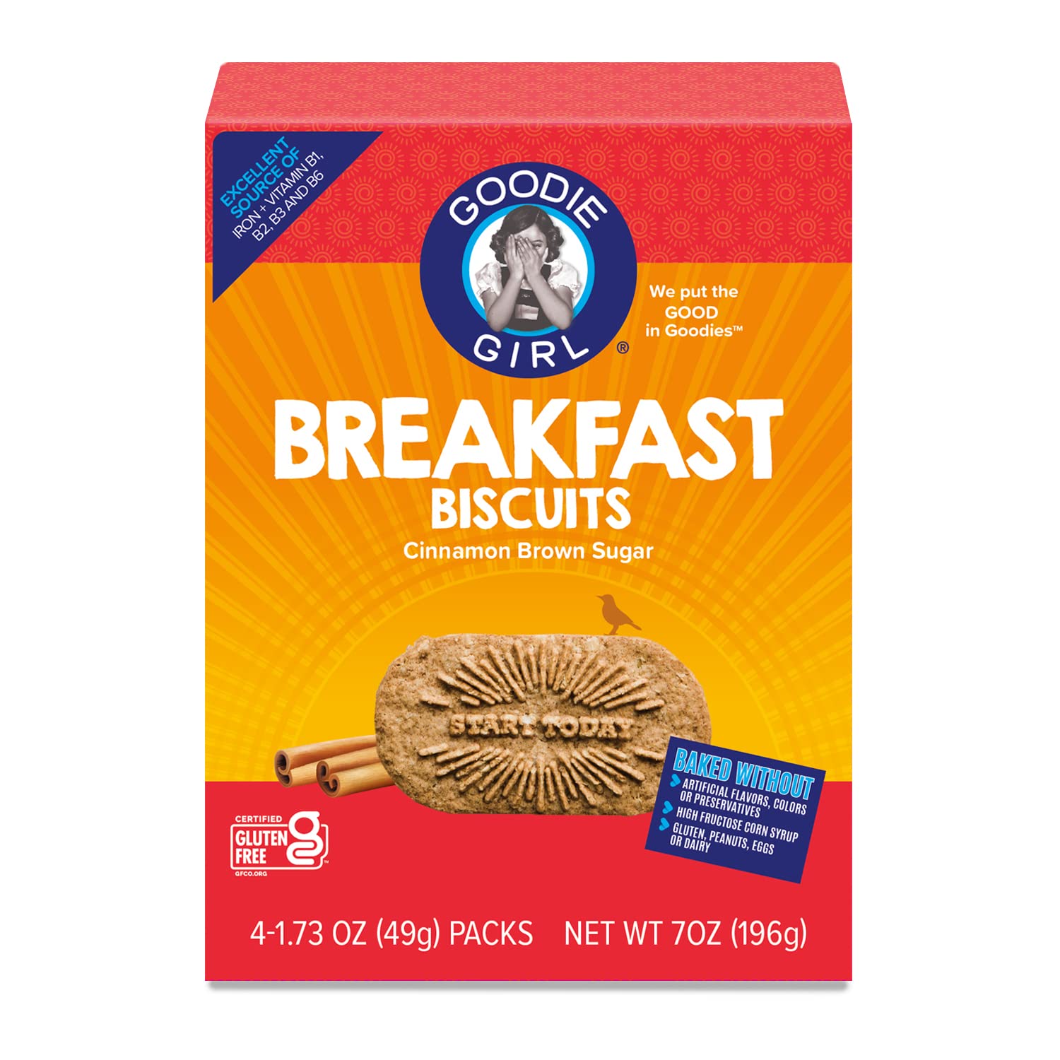 Goodie Girl Gluten-Free Cinnamon Brown Sugar Breakfast Biscuits | 16 Snack Packs (4 Boxes) | Peanut, Egg & Dairy-Free | Perfect for School Lunches, Office Snacks & On-the-Go Breakfast