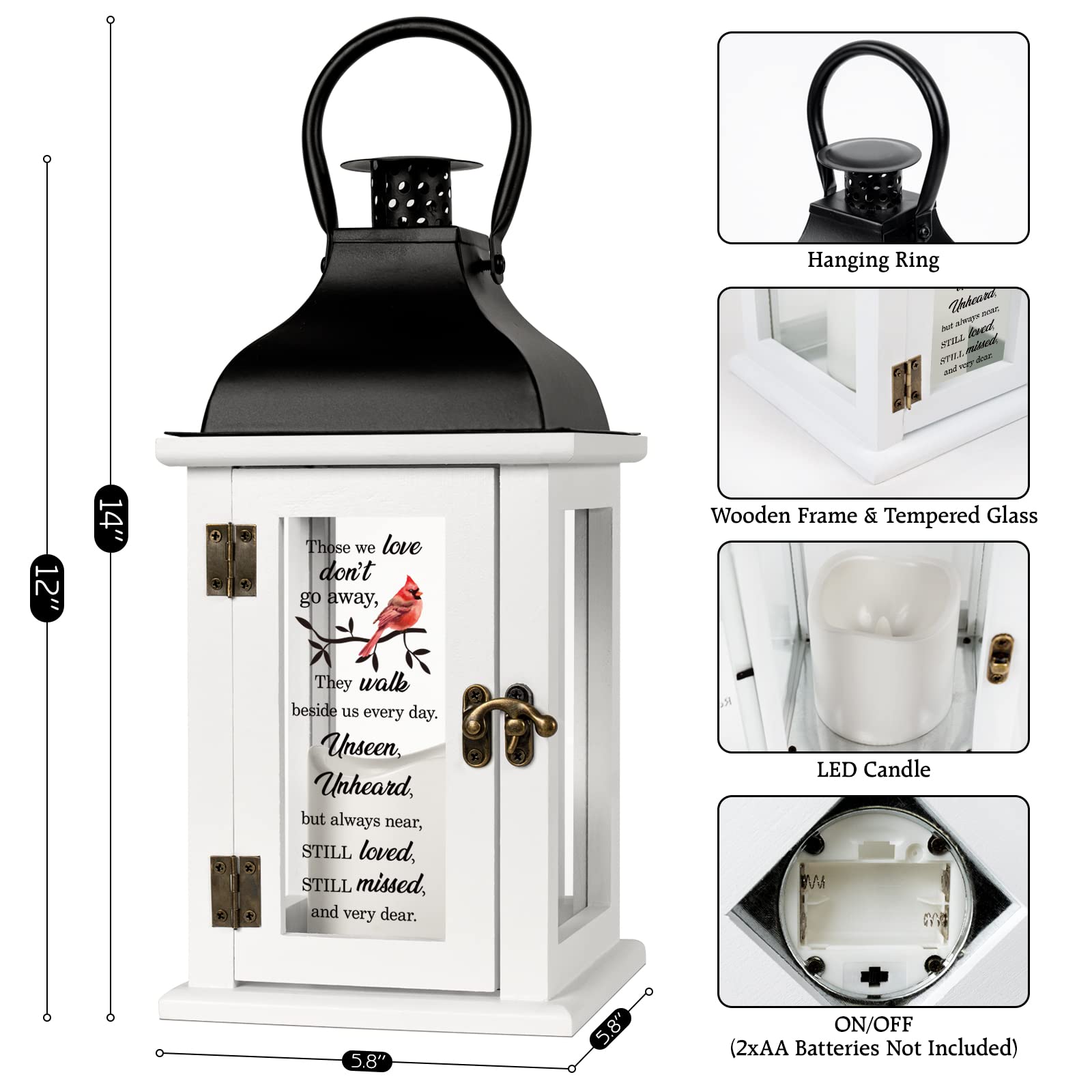 Memorial Lantern with LED Candle & Remote - Thoughtful Sympathy Gifts for Loss of Loved One, Bereavement Gifts for Loss of Mother or Father, Funeral Remembrance Gift - Perfect for Memorial Services, Candlelight Vigils & Home Memorial Displays