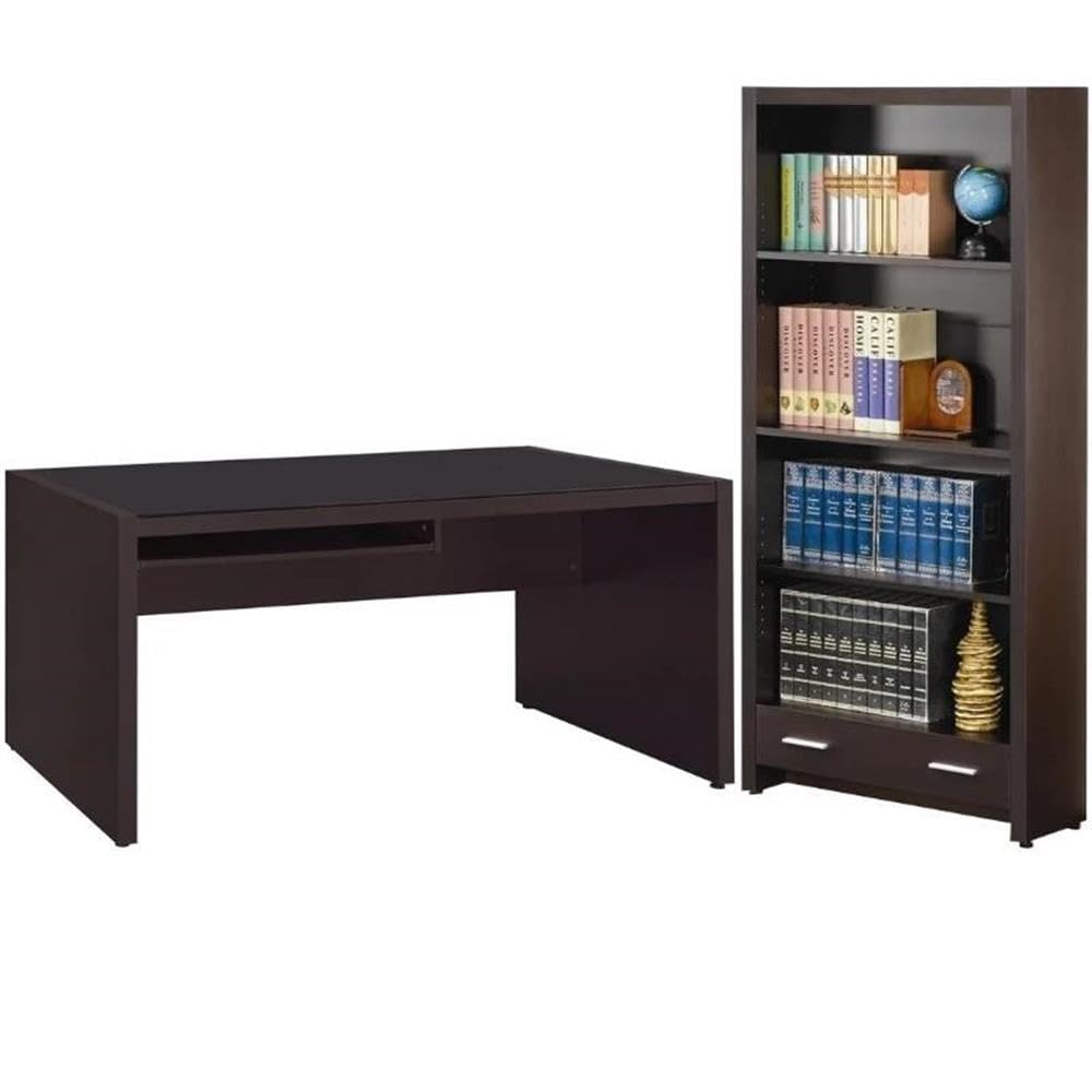 Home Square 2-Piece Wooden Furniture Set - Computer Desk & 4-Shelf Bookcase for Home Office, Study Room, or Dormitory Organization