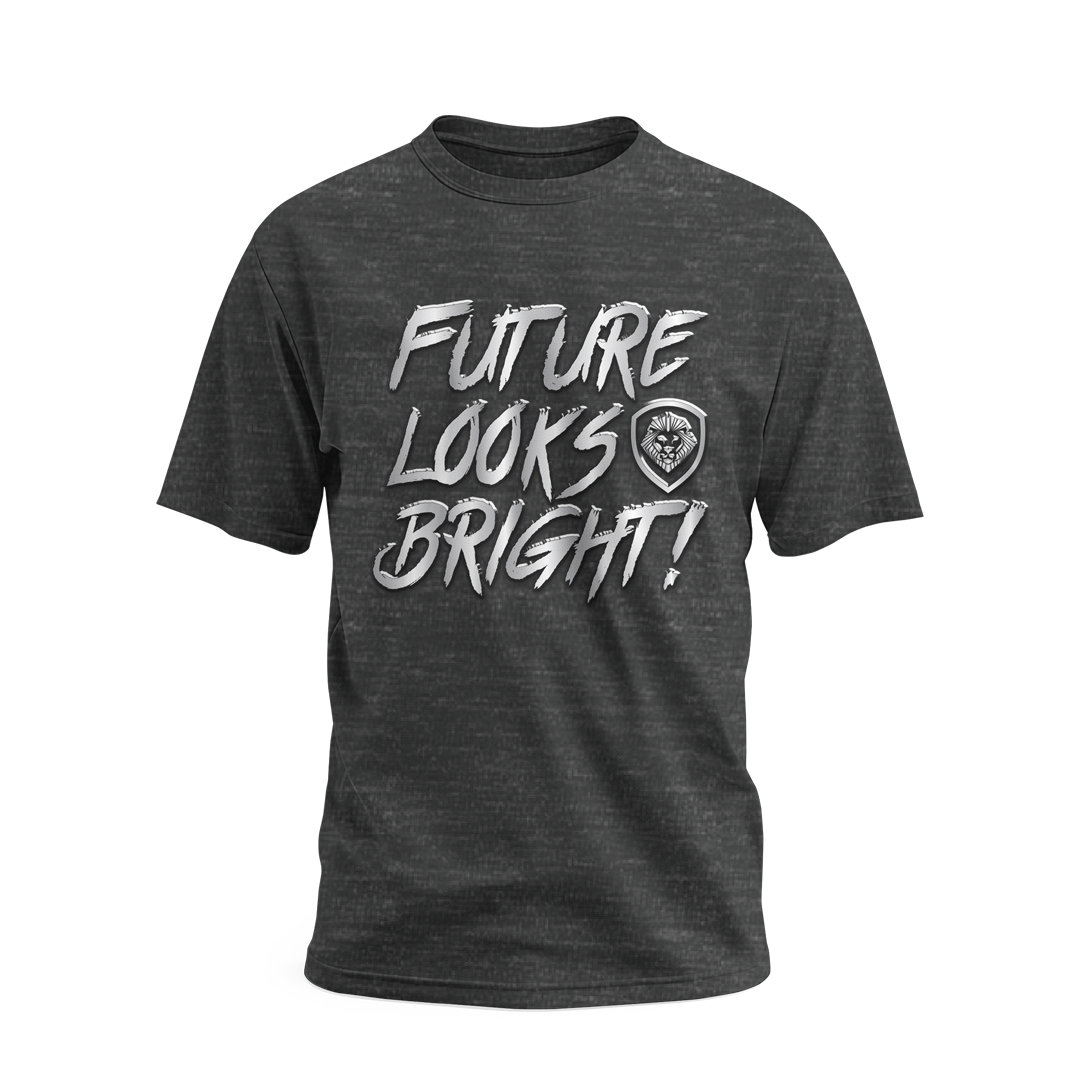 Future Looks Bright Grey & Silver Raised Embossed Print Performance Short Sleeve T-Shirt | Athletic Workout & Casual Wear