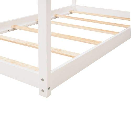 Twin Size Wooden House Bed Frame - Daybed & Floor Bed for Teens, Kids, Boys & Girls - Decorative White Bedroom Furniture for Cozy & Playful Spaces