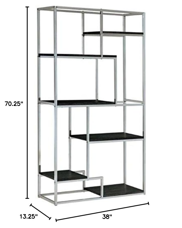 Pemberly Row 6 Shelf Bookcase in Chrome - Modern Chrome Book Shelf for Living Room, Office & Bedroom Storage Organizer