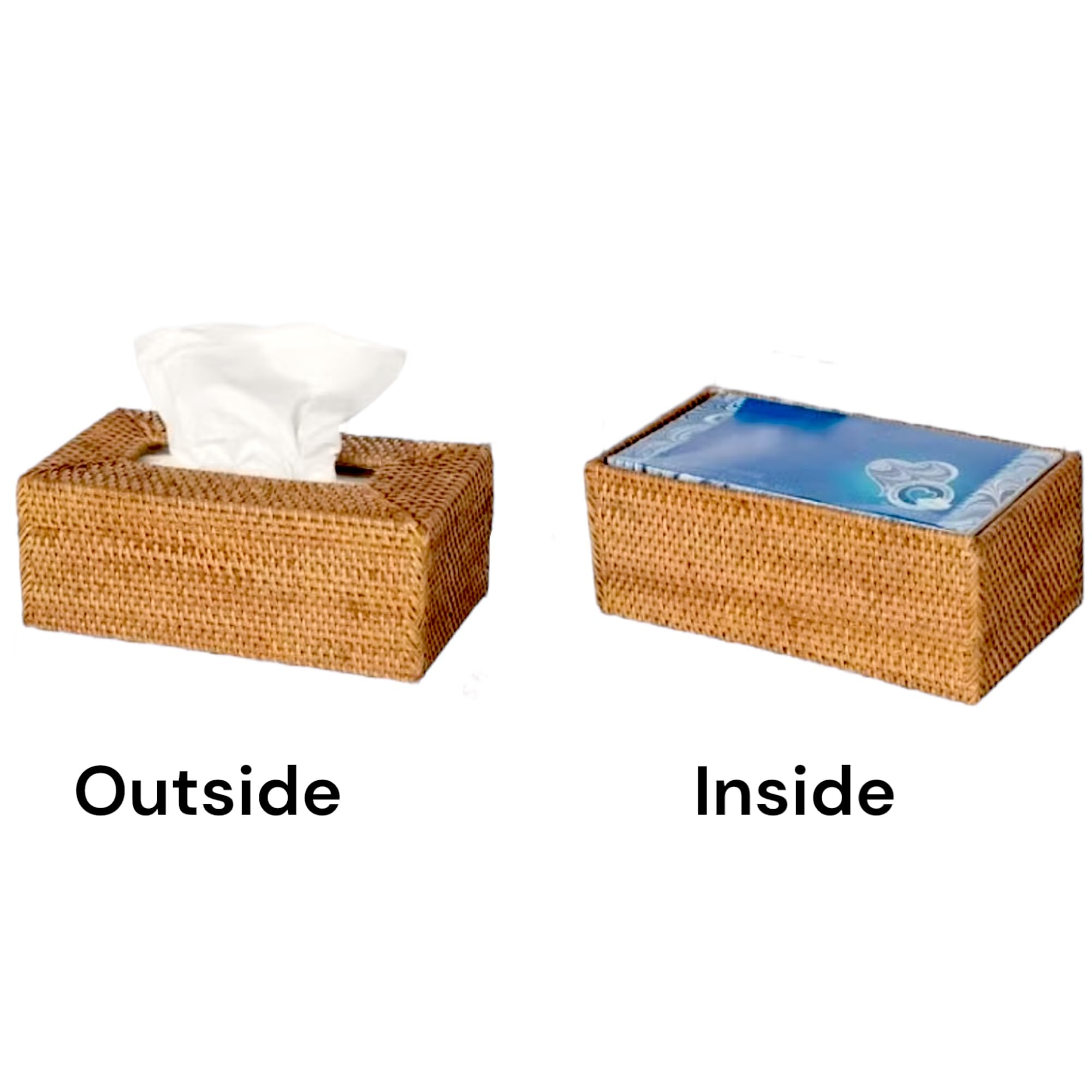 Handmade Rectangular Rustic Natural Brown Rattan & Wicker Woven Tissue Box Cover Holder - Organic Home Decor for Kitchen, Bathroom, Office | Free Tissue Box Included | Perfect for Farmhouse, Coastal & Boho Style Decor