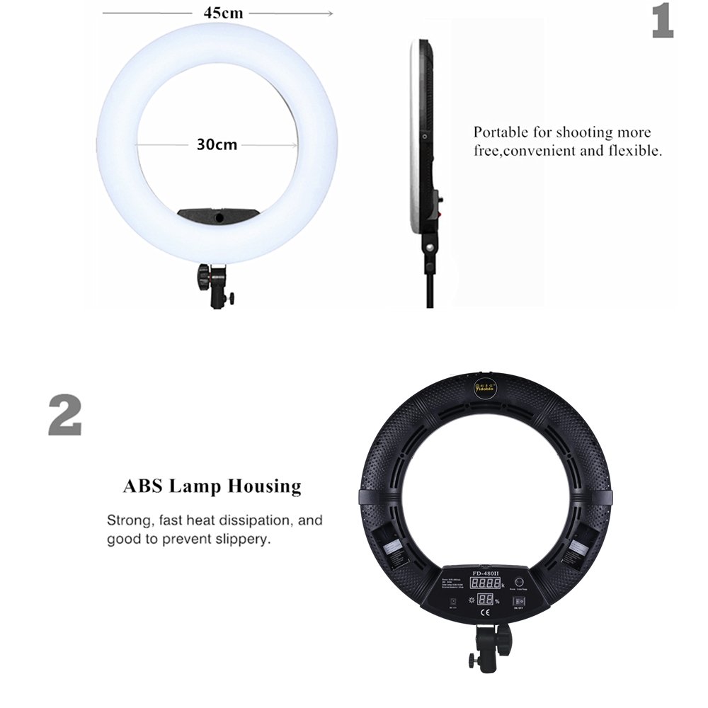 Yidoblo 18-inch Adjustable LED Ring Light Kit with Digital Display - 3200K-5500K Dimmable Continuous Lighting for Camera, Smartphone, YouTube Videos, Portrait & Studio Photography - Perfect for Vlogging, Live Streaming, Makeup Tutorials and Product Photography