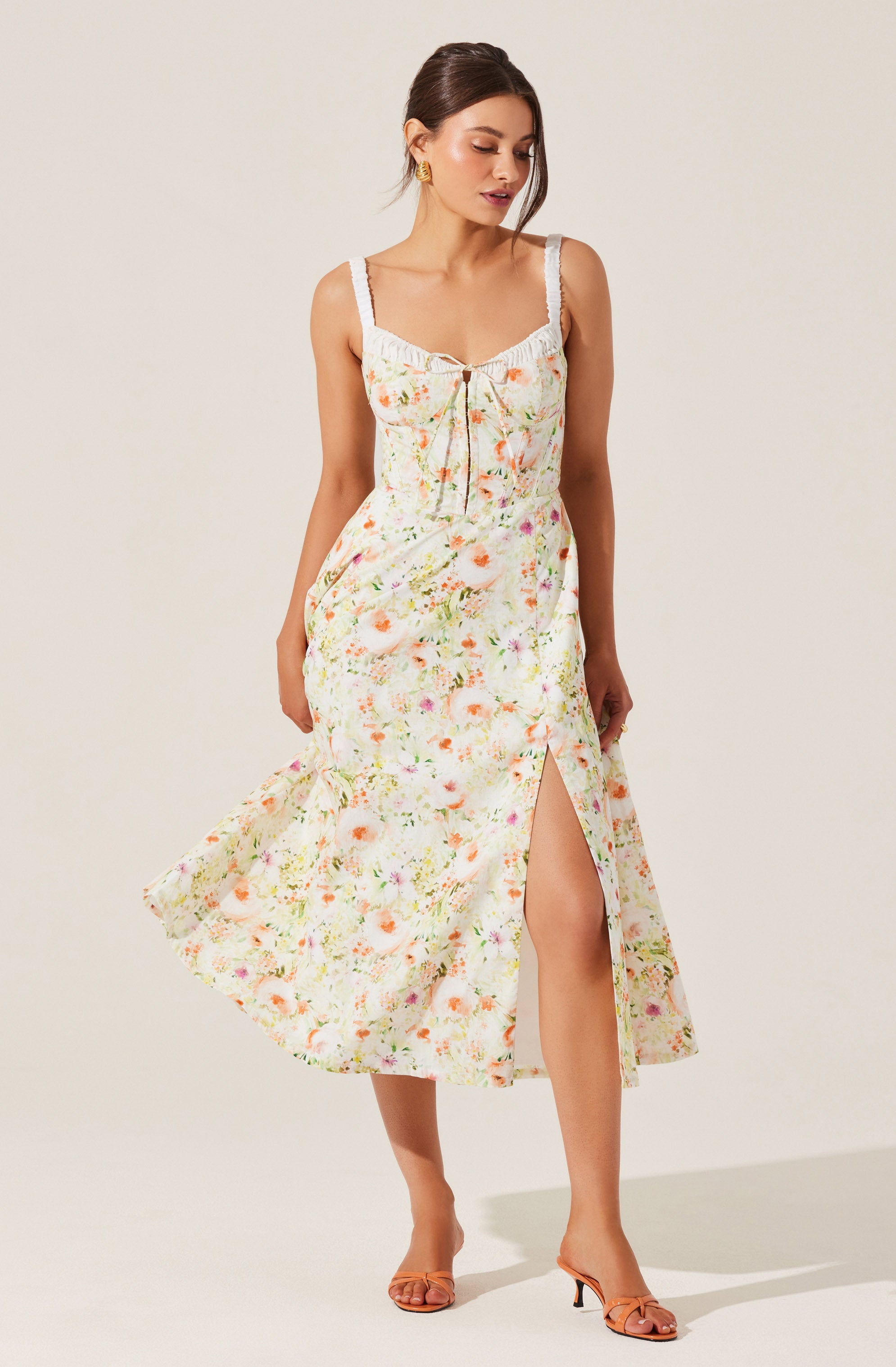 Julietta Floral Corset Midi Dress for Women - Vintage Lace Up Waist Summer Dress - Perfect for Weddings, Parties & Date Nights