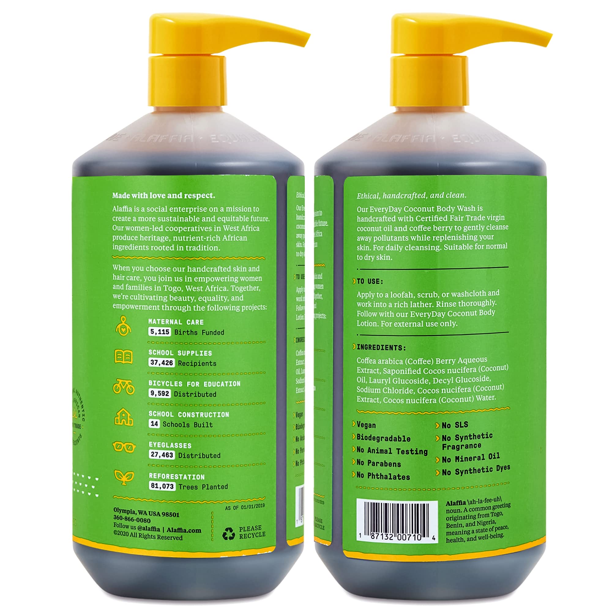 Alaffia Sensitive Skin Body Wash - Natural Coconut Body Wash for Men & Women with Plant-Based Ingredients, Coconut Oil, Coffee & Vitamin E - 32 Fl Oz - Perfect for Daily Hydration & Gentle Cleansing for Dry & Sensitive Skin
