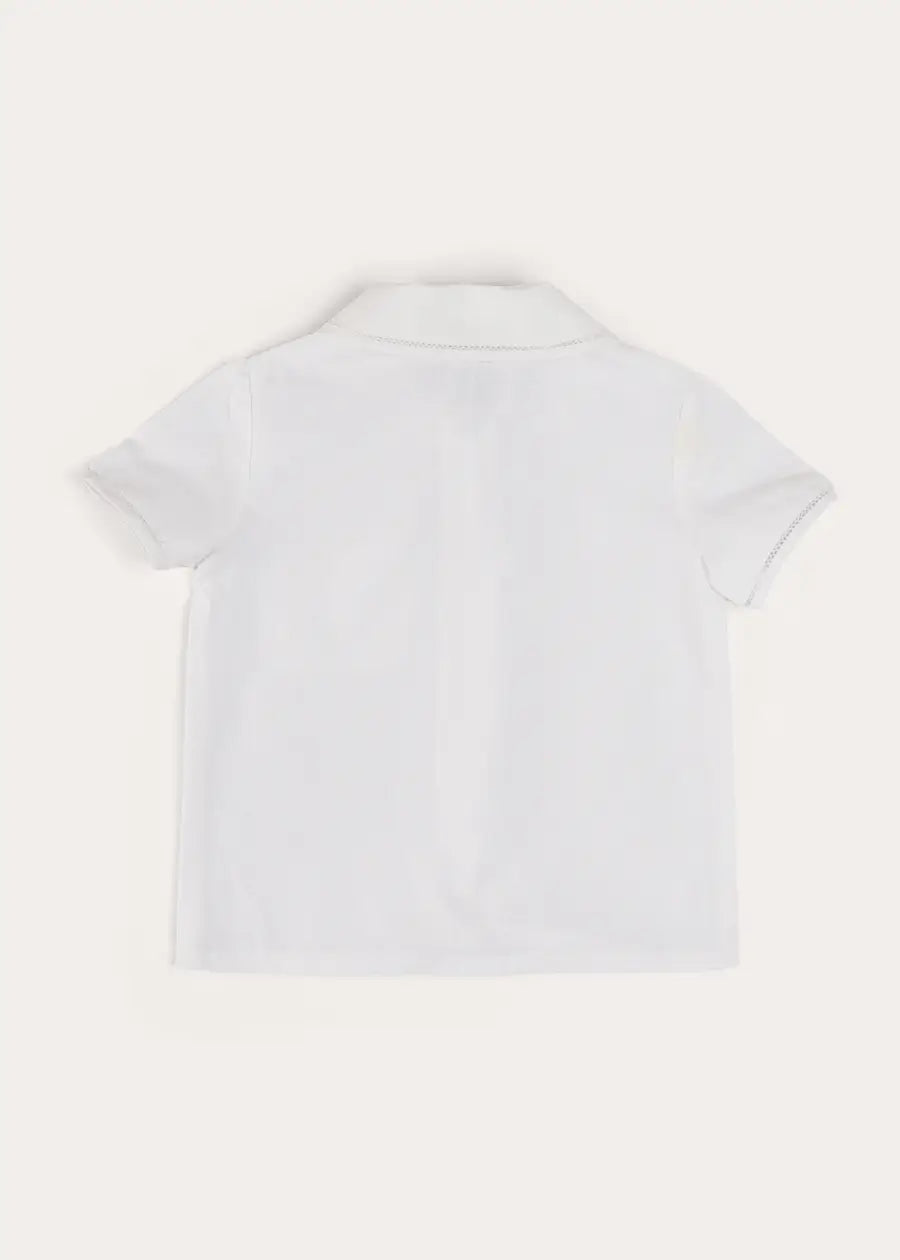 Peter Pan Collar Short Sleeve Blouse for Girls - White Cotton Top with Trim Detail (Size 12 Months to 5 Years) | Perfect for School, Parties & Family Photos