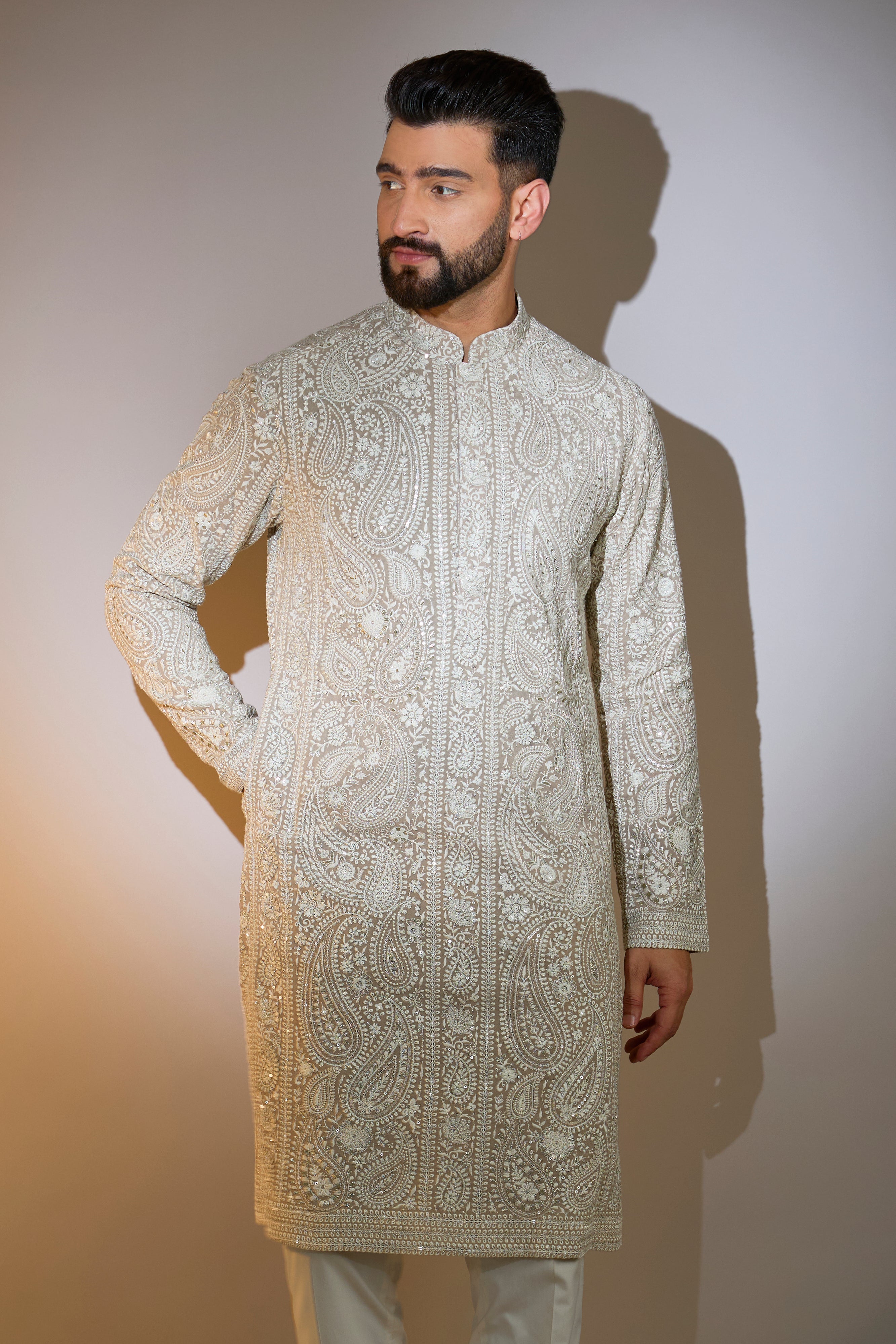 Stylish Mouse Chinkari Kurta with Paisley Print - Traditional Indian Embroidered Tunic for Women - Perfect for Festivals, Weddings & Cultural Events
