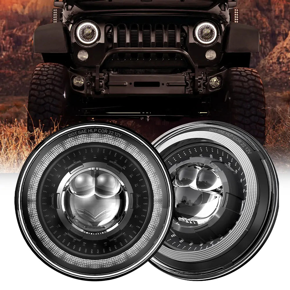 LOYO 7 Inch Dragon Eye LED Headlights - RHD Compatible with Jeep Wrangler JK JKU TJ LJ, Chevy, Ford, GMC & More | High-Performance Off-Road Lighting for Night Driving & Adventure