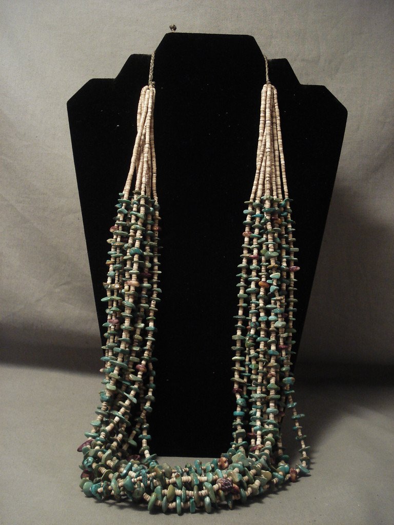 Vintage Navajo Native American Jewelry - 245 Gram Natural Green Turquoise & Spiny Oyster Shell Necklace for Women - Handmade Southwest Style Statement Piece for Boho Fashion, Festivals & Special Occasions