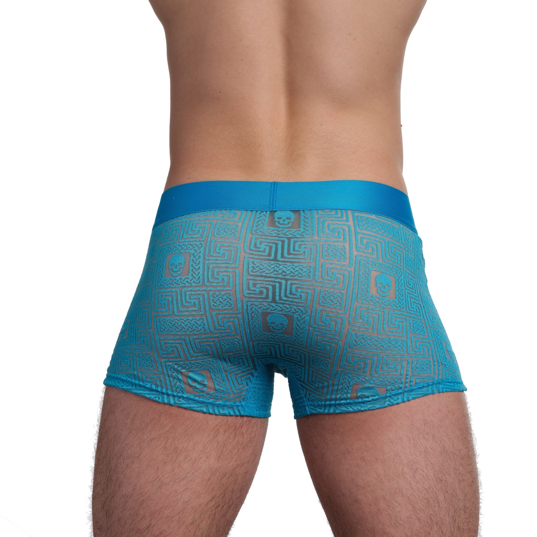 Roman Tile Burnout Trunk Neon Blue - Vintage-Inspired Swimwear for Women | High Waist Bikini Bottom | Perfect for Pool Parties, Beach Vacations & Summer Getaways