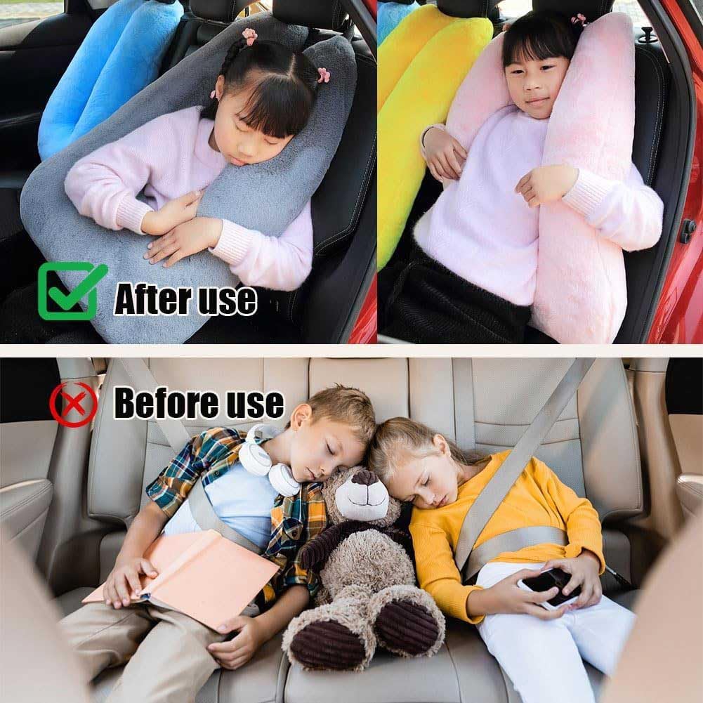 Kids Travel Pillow for Car - Comfortable Neck & Head Support for Long Trips | Car Seat Sleeping Pillow for Children | Perfect for Family Road Trips & Airplane Travel (Set A)