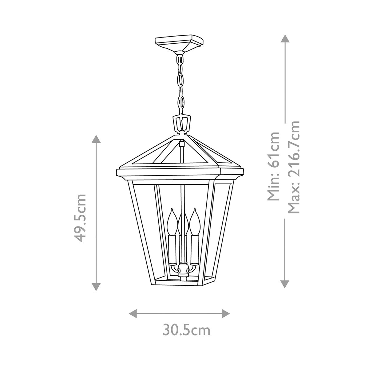 Alford Place 1/3Lt Small Chain Lantern - Museum Black IP44 E27 Outdoor Wall Light for Patio, Garden & Porch Lighting