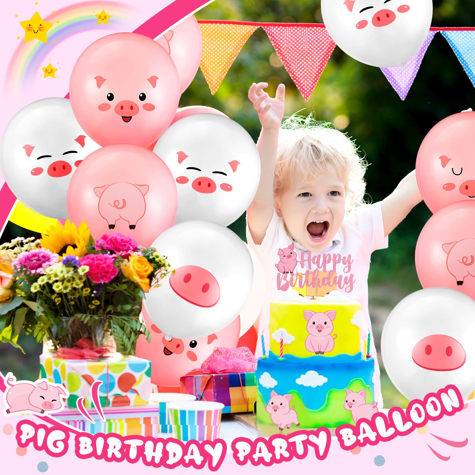 50 Pcs 12 Inch Pig Print Latex Balloons - Pink Farm Animal Party Decorations for Birthday, Baby Shower & Farmhouse Themed Events - Perfect for Kids Parties, Farm-Themed Celebrations & Festive Decor
