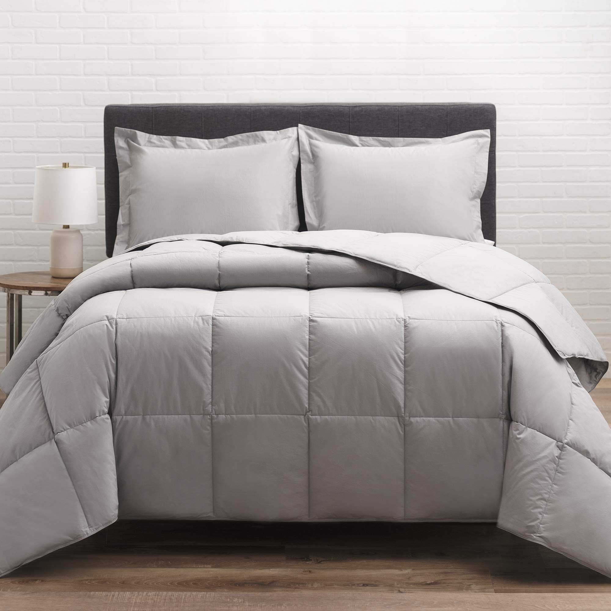 Allied Essentials Cotton Twill Down Comforter - Soft Grey Twin Size | Ultra Soft & Breathable Bedding for Cozy Sleep | Perfect for Guest Rooms, Dorms & Cold Weather