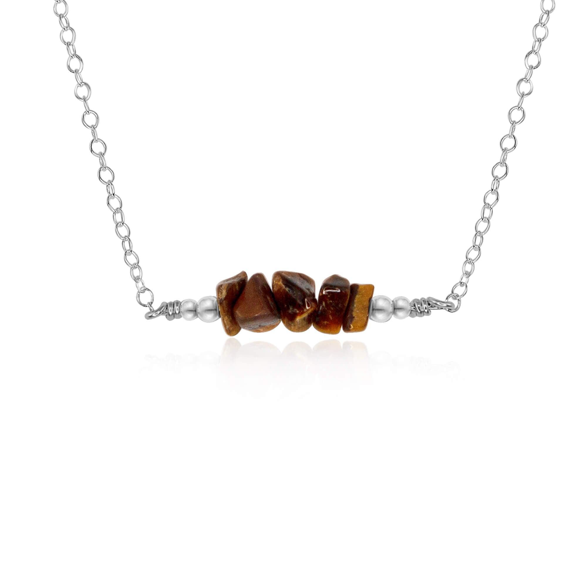 Tigers Eye Chip Bead Bar Necklace - Natural Stone Jewelry for Women | Healing Crystal Necklace for Protection & Confidence | Perfect for Meditation, Yoga & Spiritual Gifts