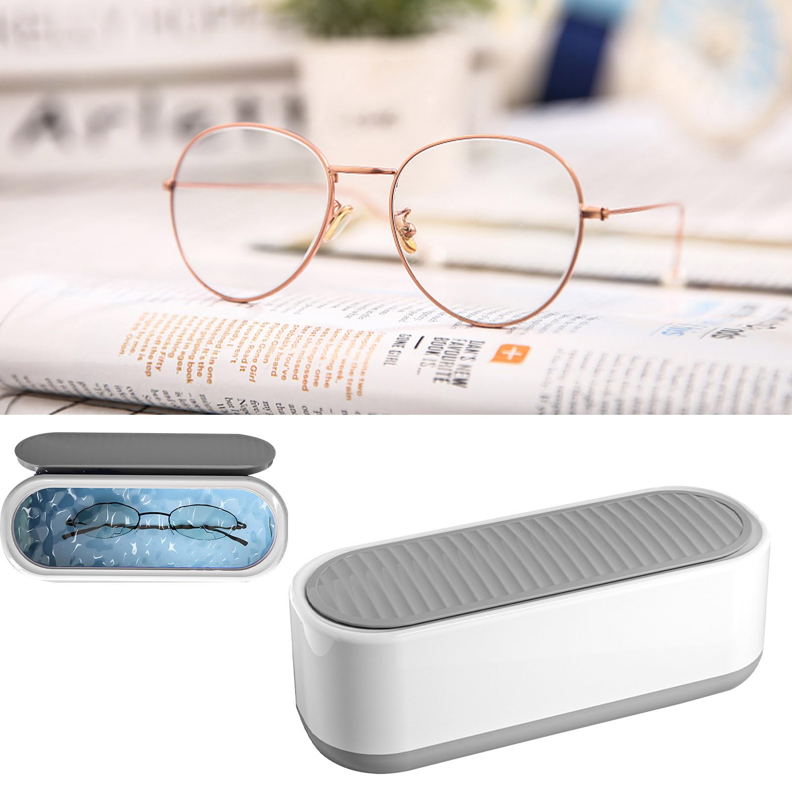 Qiopertar Portable Ultrasonic Cleaner for Eyeglasses, Jewelry, Dentures & Electric Razors - Compact Household Cleaning Device for Home & Travel Use