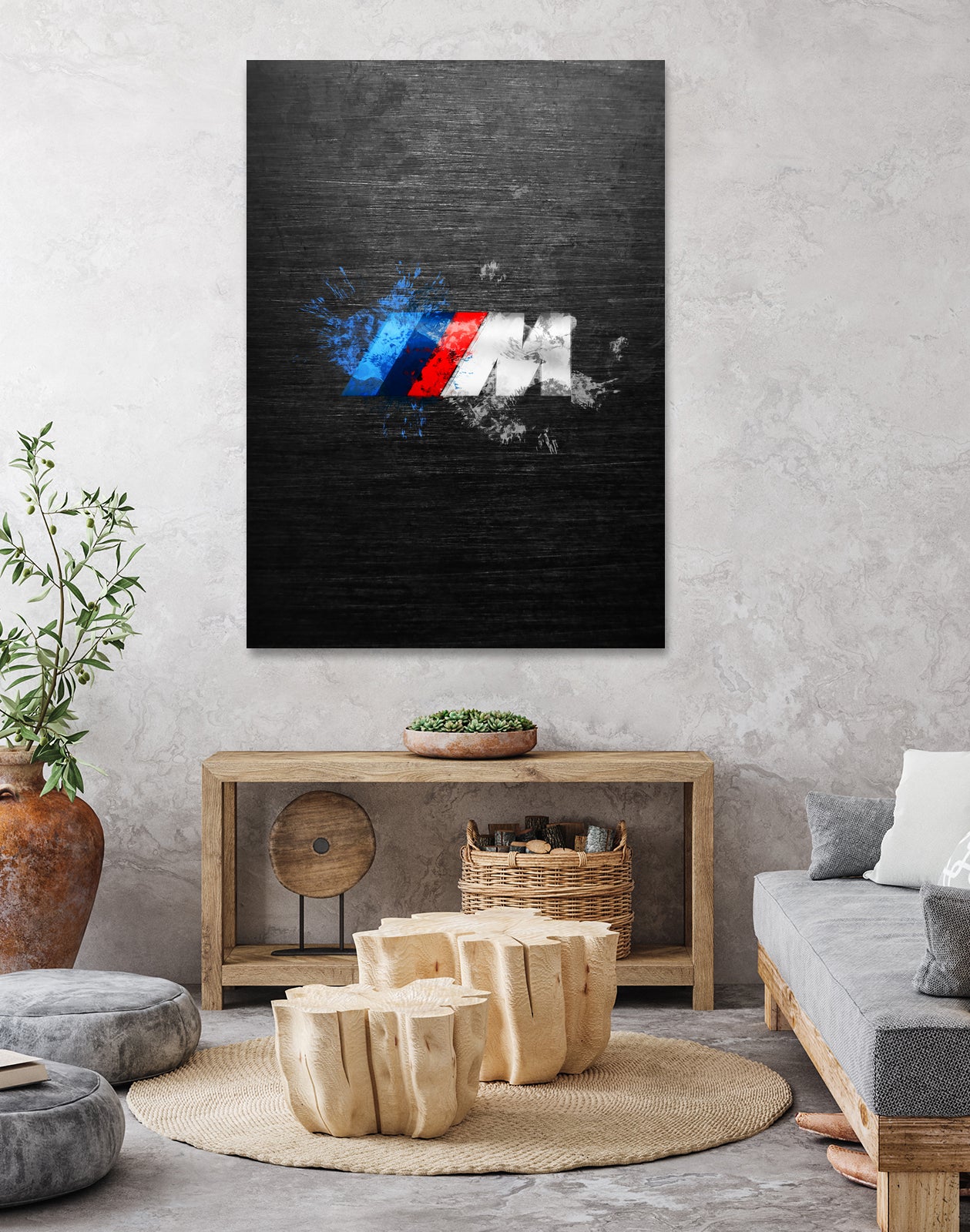 BMW M Power Splatter Painting Artwork - High-Quality Canvas Wall Decor for Car Enthusiasts | Perfect for Home, Office & Man Cave Decor