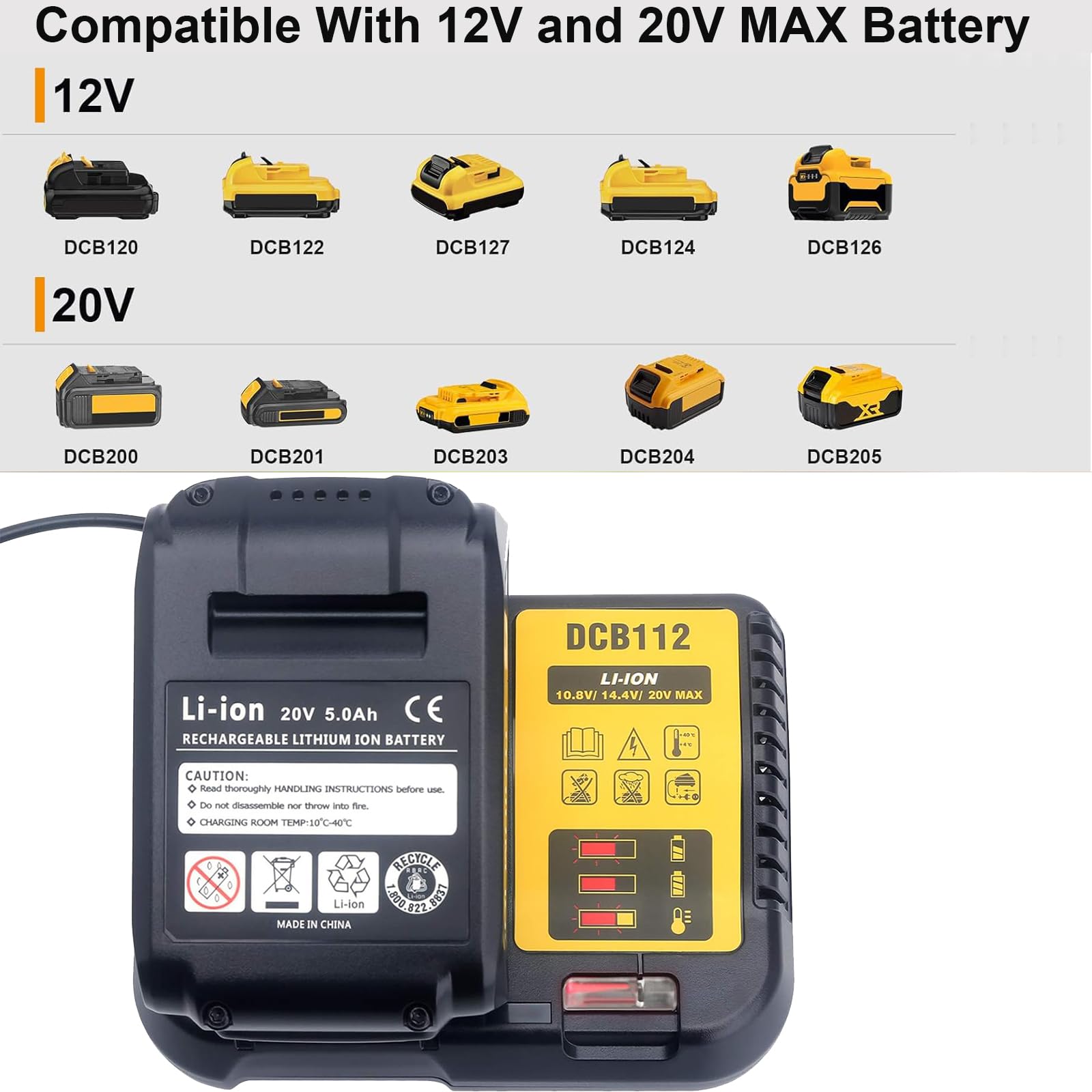 DCB112 Rapid Charger for DeWalt 12V-20V MAX Lithium Batteries | Fast Charging Power Tool Battery Pack | Ideal for Drills, Saws & Cordless Tools