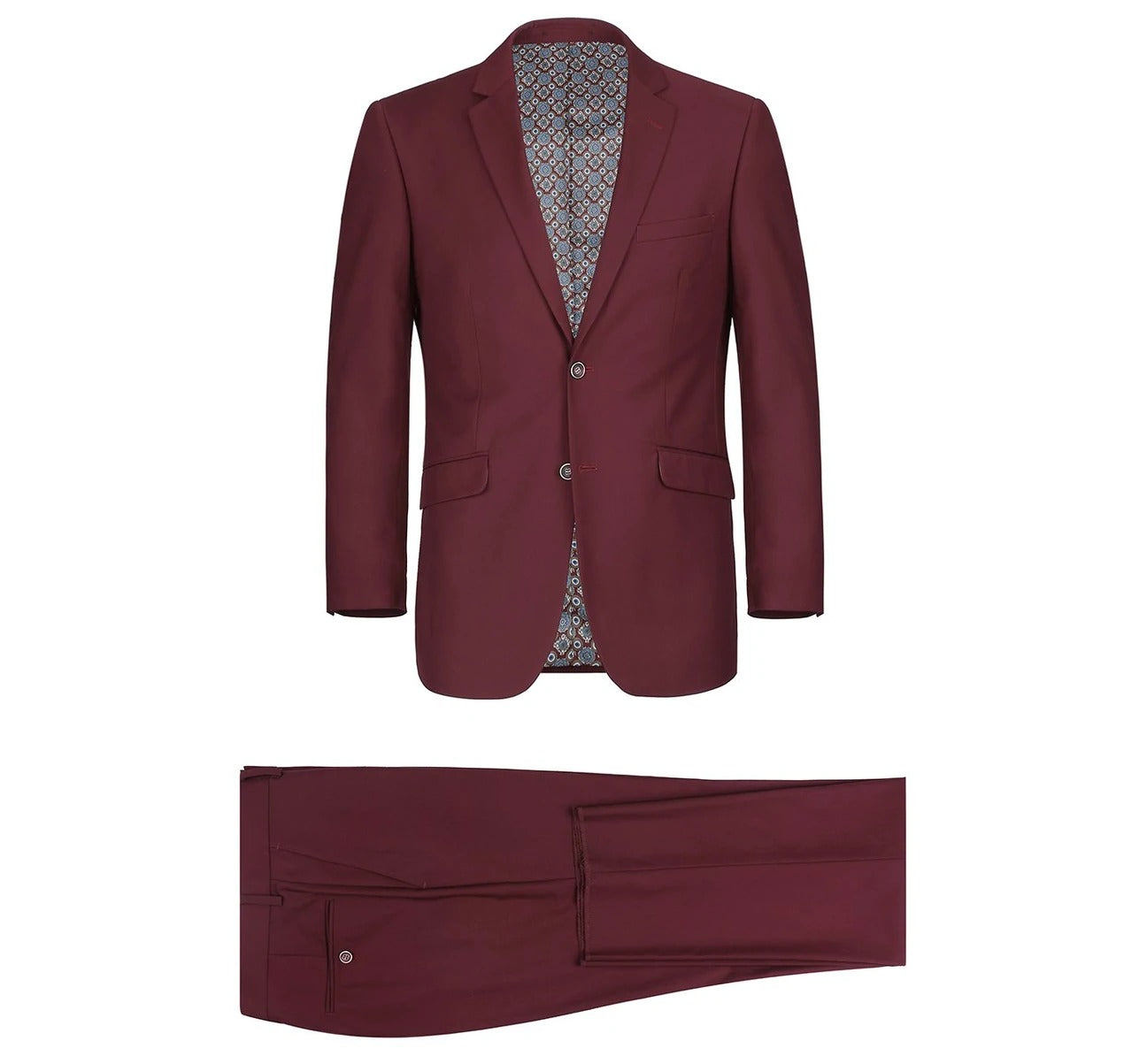 Alessandro Vitello by Renoir Burgundy 2-Piece Classic Fit Single Breasted Notch Lapel Suit for Men - Perfect for Weddings, Business Meetings & Formal Events