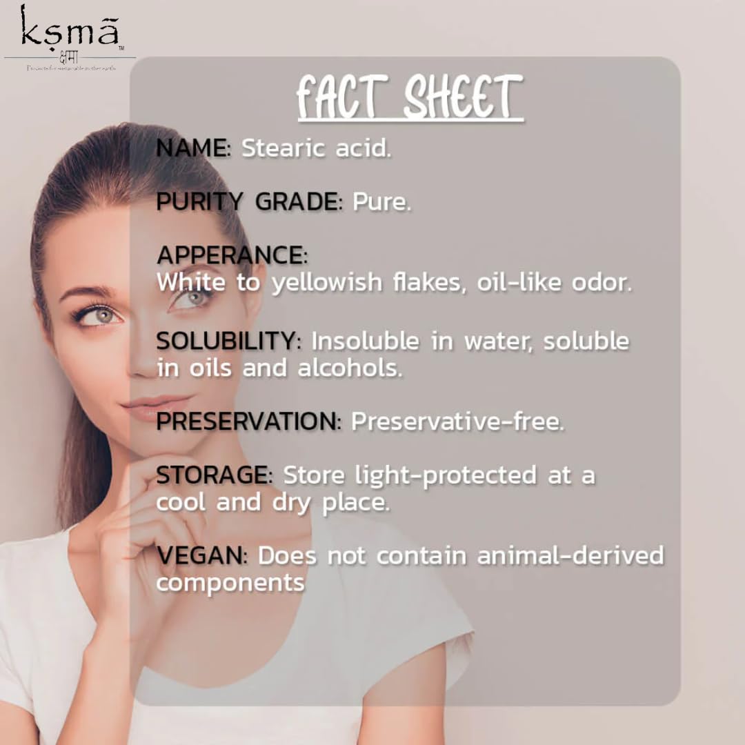 Ksma Stearic Acid Flakes 400g - Premium Emulsifier, Stabilizer & Thickener for Cosmetics, Candle Making, Soap Making | Ideal for DIY Skincare, Haircare & Home Craft Projects (Jar Packaging)