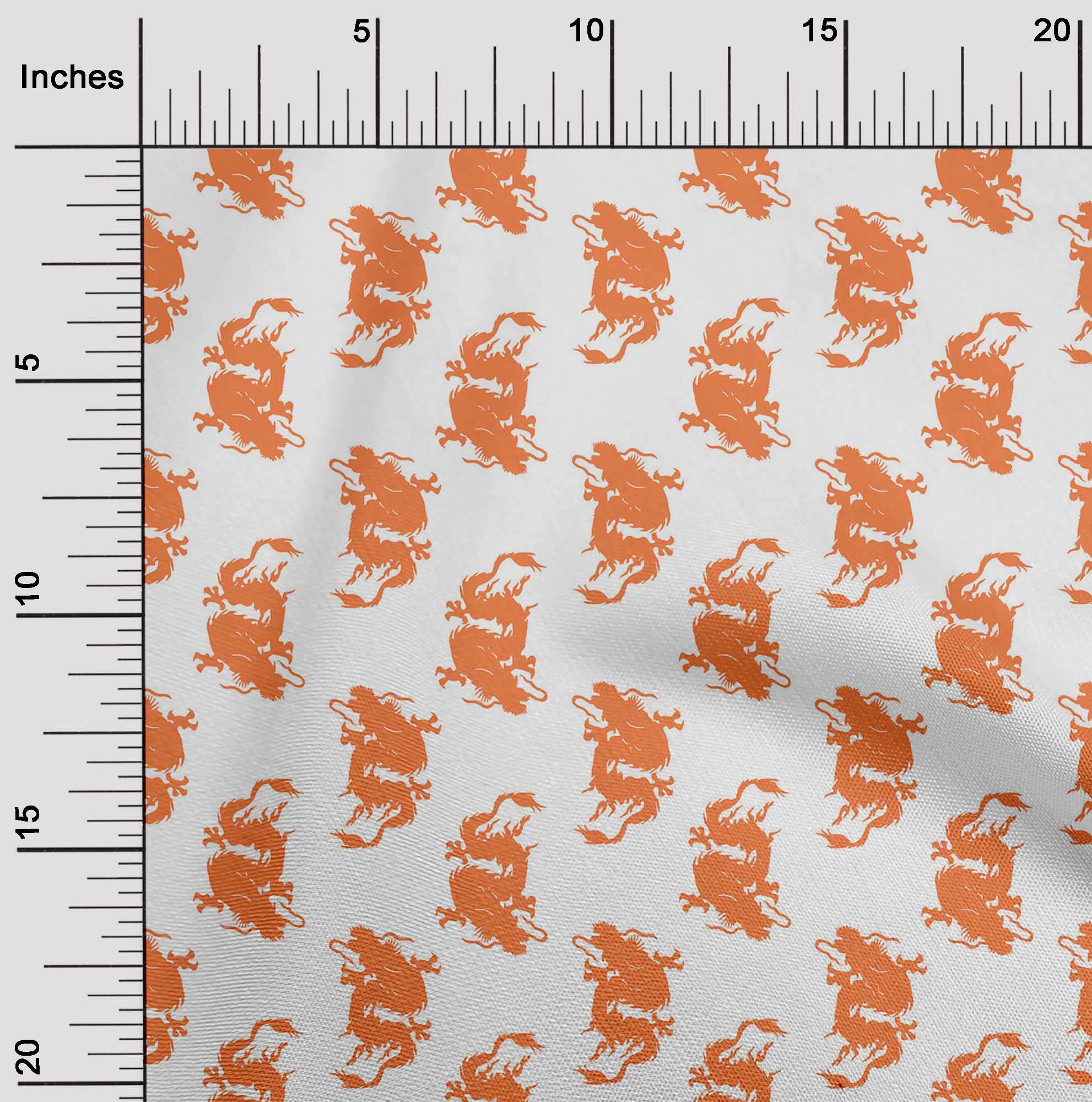 oneOone Viscose Chiffon Orange Fabric with Japanese Dragon Print - 42 Inch Wide Sewing Material for DIY Clothing, Dresses, Scarves & Home Decor | Premium Fabric by The Yard for Crafting & Fashion Design