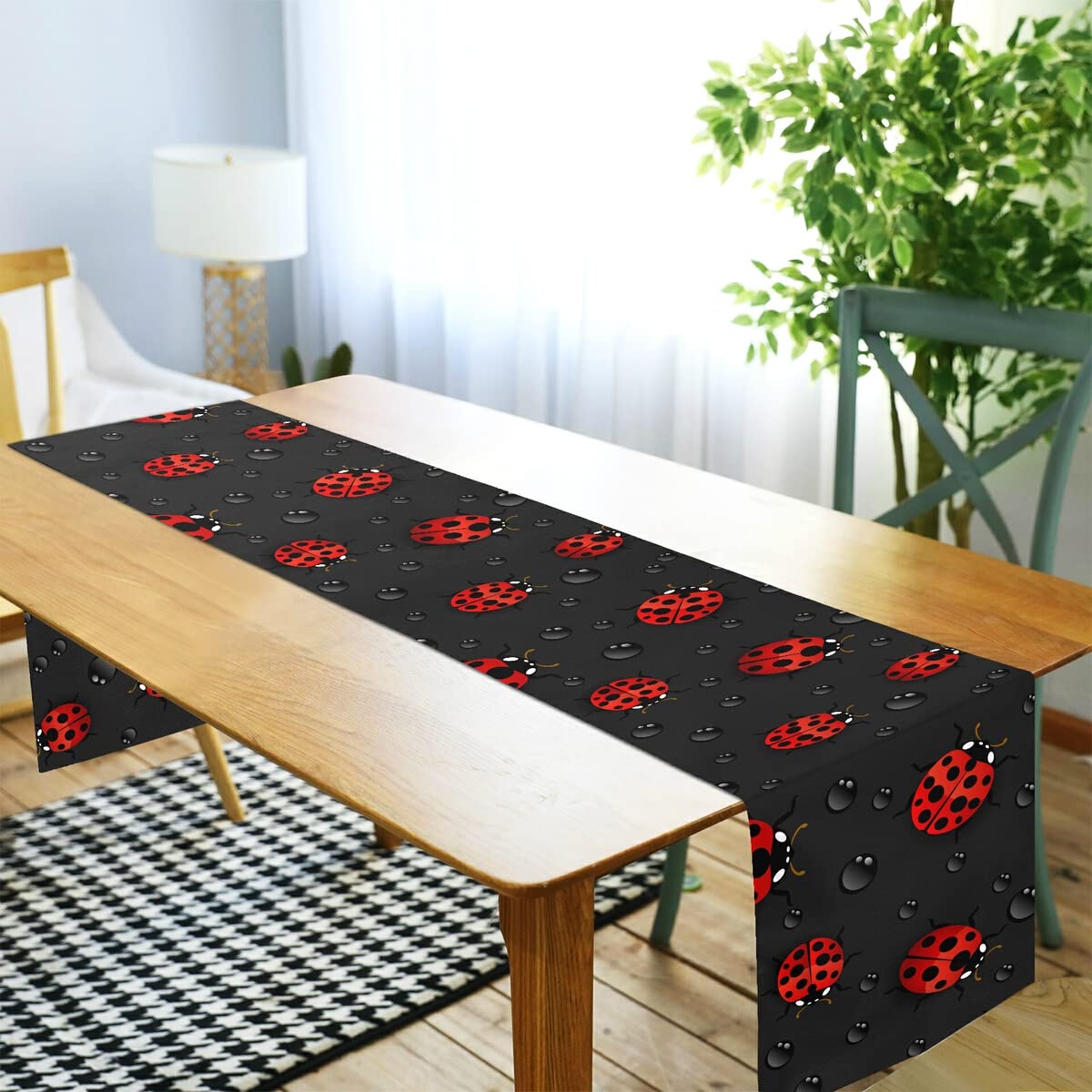DOMIKING 72 Inch Extra Long Ladybug Print Rectangle Table Runner - Durable Polyester Table Decor for Round, Square & Coffee Tables - Perfect for Parties, Weddings & Home Decor