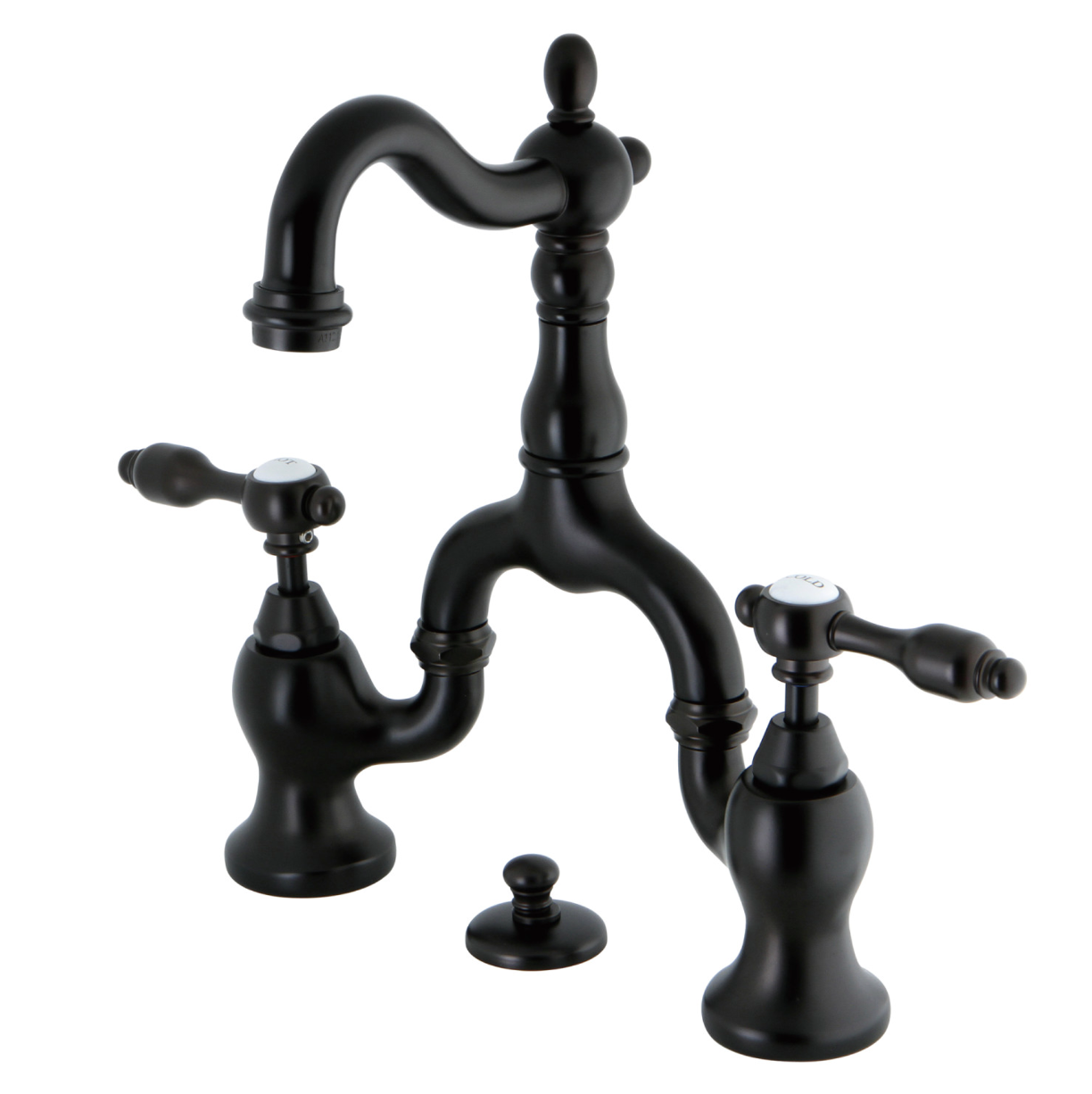 European Style Bridge Bathroom Faucet with Pop-Up Drain and Lever Handles - Perfect for Modern Vanities and Spa-Like Bathroom Upgrades