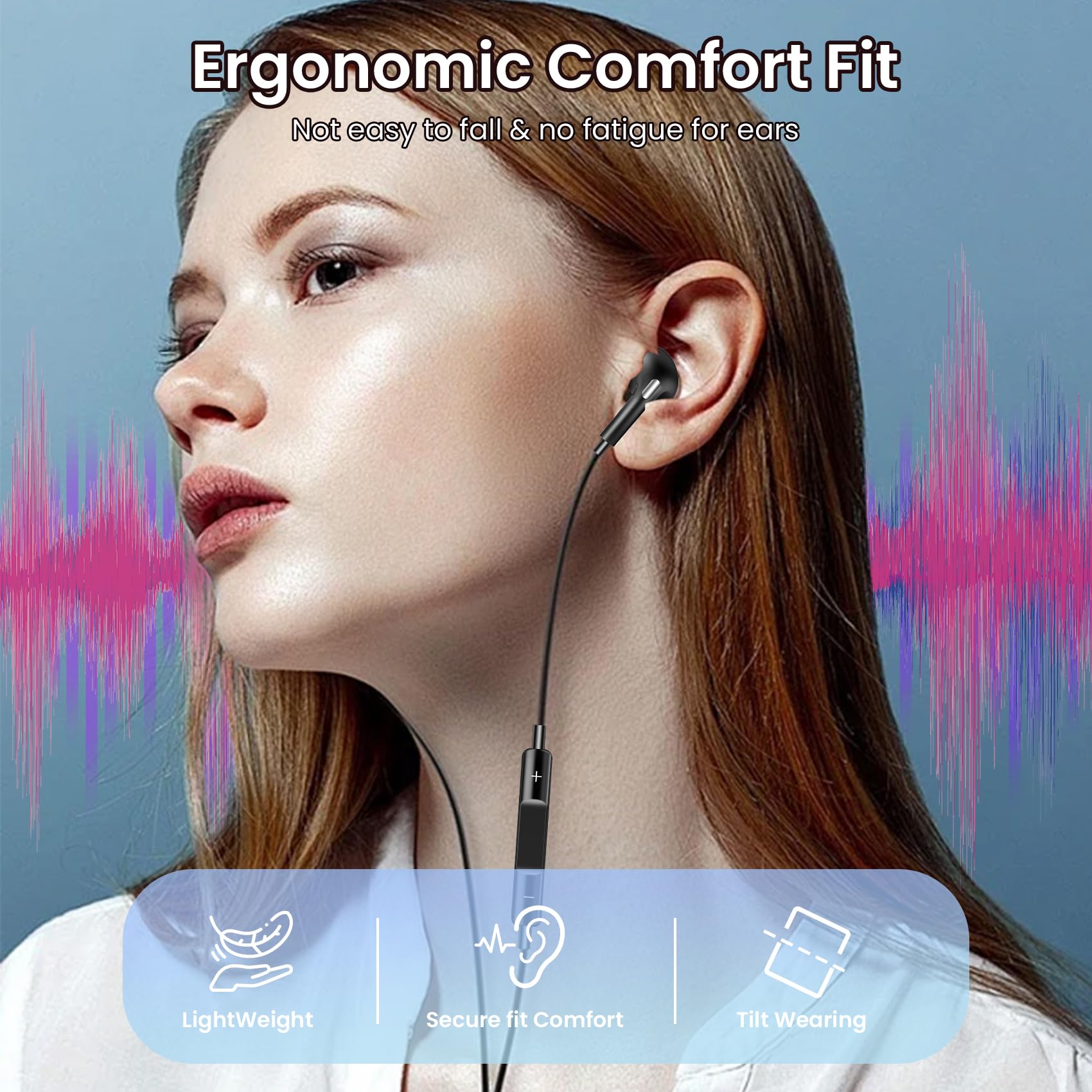 Premium Wired Earbuds with 3.5mm Jack - Powerful Treble & Clear Bass Noise Cancelling Headphones with Built-in Mic for Android/iOS - Perfect for Gaming, Workouts, Commuting & Office Use (Pure Black)