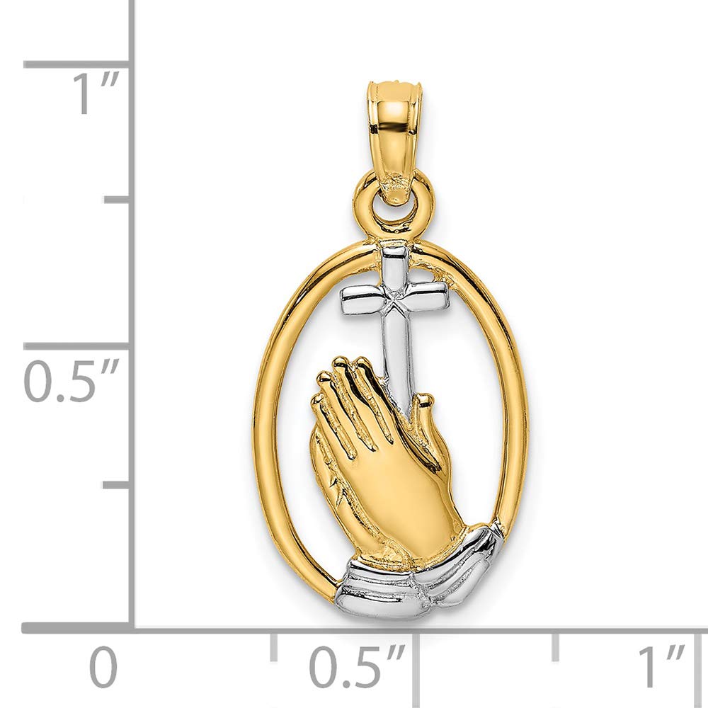 14K Two-Tone Gold Praying Hands Cross Charm Pendant - Oval Design for Necklace, Religious Jewelry Gift for Women & Men - Perfect for Church, Baptism, Weddings & Daily Wear