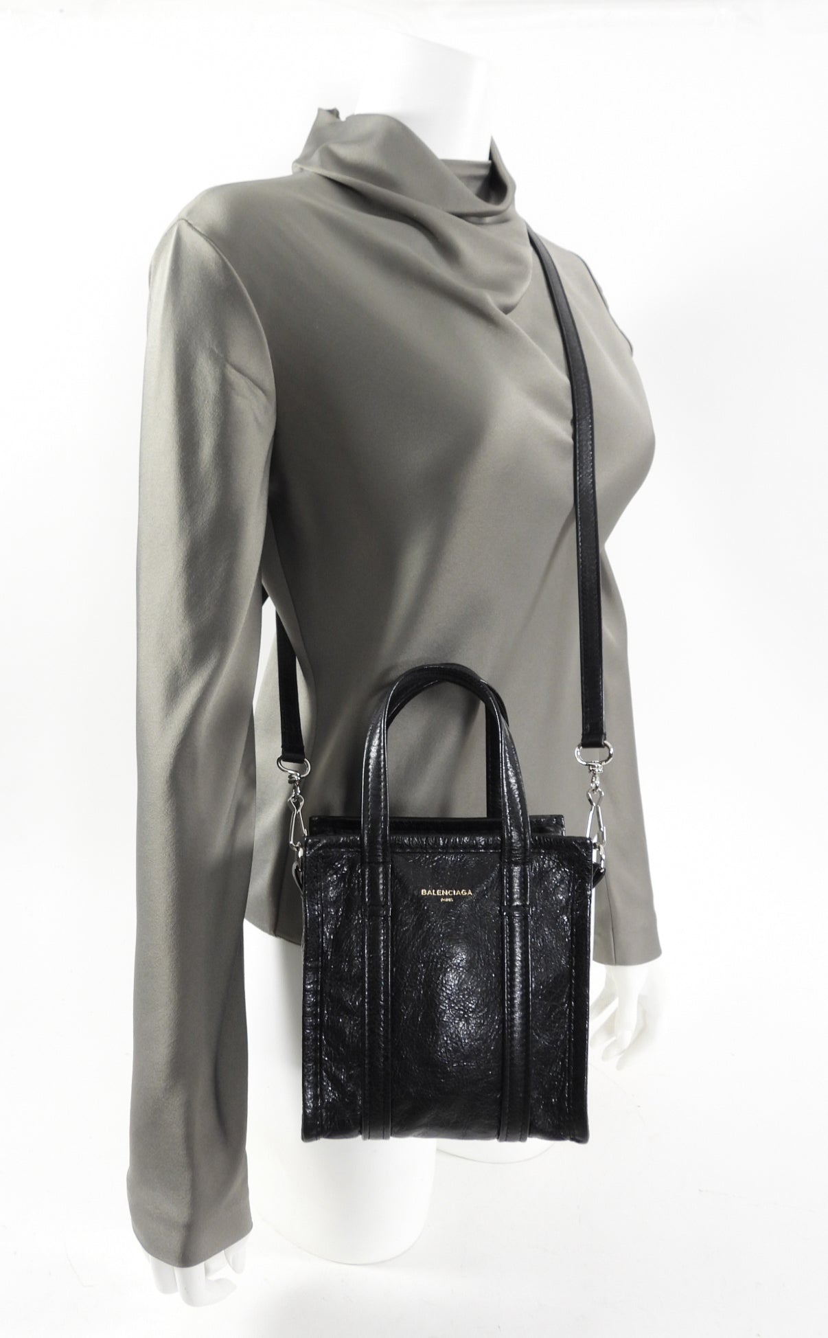 Balenciaga Black XXS Bazar Crossbody Tote Bag for Women - Stylish Mini Shoulder Handbag for Daily Use, Travel & Shopping