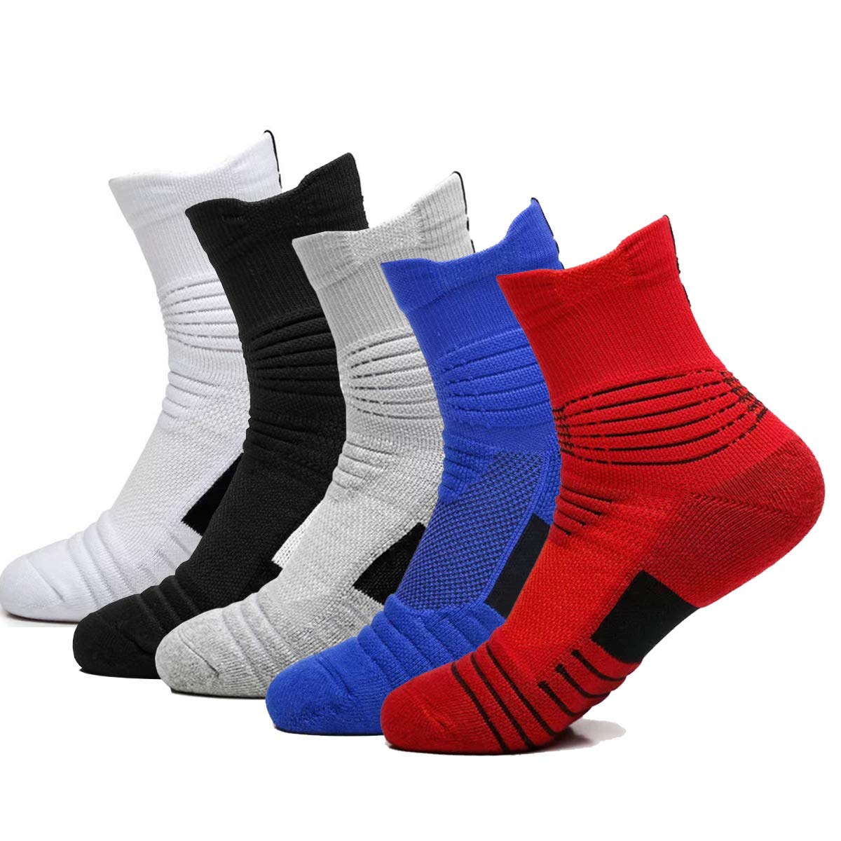 Performance Ankle Athletic Socks for Men - 5 Pairs Pack - Comfort Cushioned, Breathable & Compression Running Sports Socks - Ideal for Jogging, Gym Workouts & Outdoor Activities