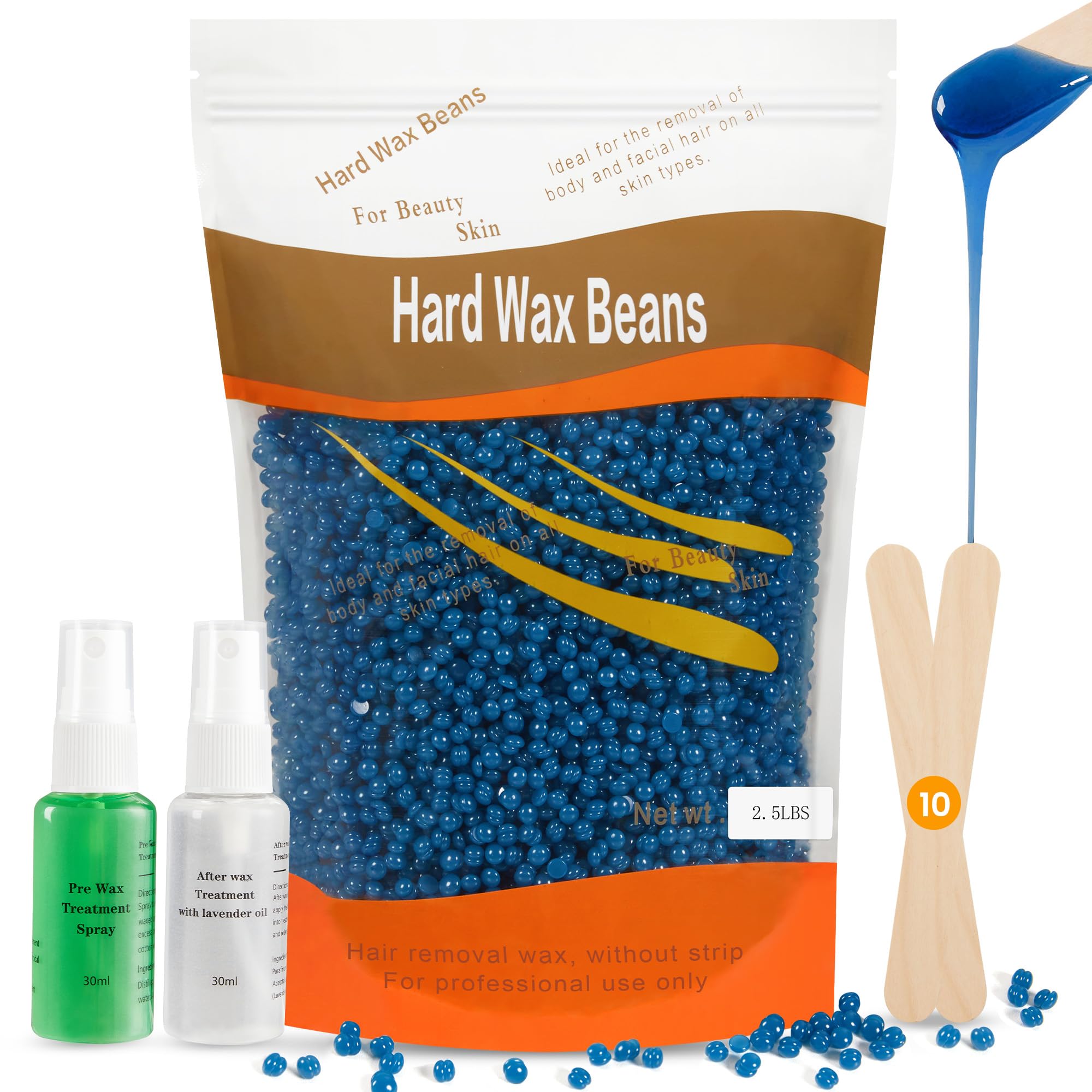 Sunvivi 2.5lb Hard Wax Beads for Hair Removal - Brazilian Bikini Waxing Kit for Sensitive Skin | Coarse Hair Removal for Full Body, Legs, Face & Underarms | At-Home Salon Waxing & DIY Hair Removal