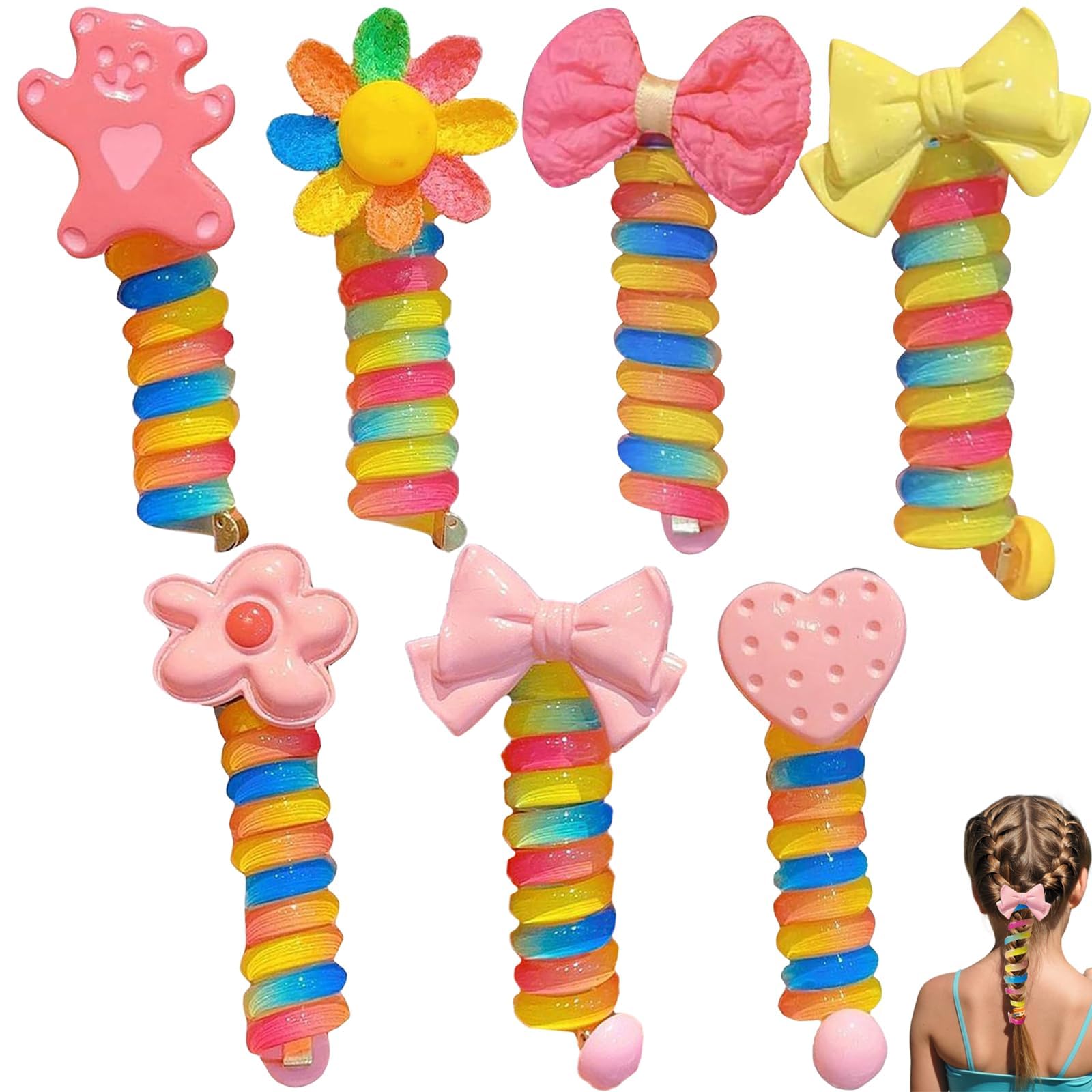 7 Pcs Colorful Spiral Hair Ties - Soft Telephone Wire Hair Bands for Kids & Adults, Elastic Ponytail Holders, No Crease Hair Accessories for School, Work, Sports and Daily Use
